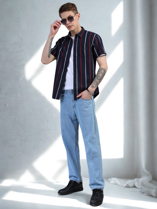 Navy Blue stripes Half Sleeve Shirt