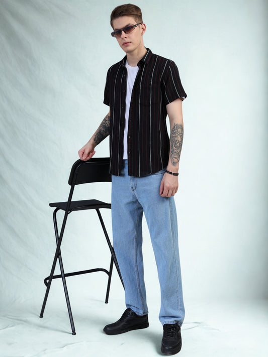 White and Red Strips Half Sleeve Shirt