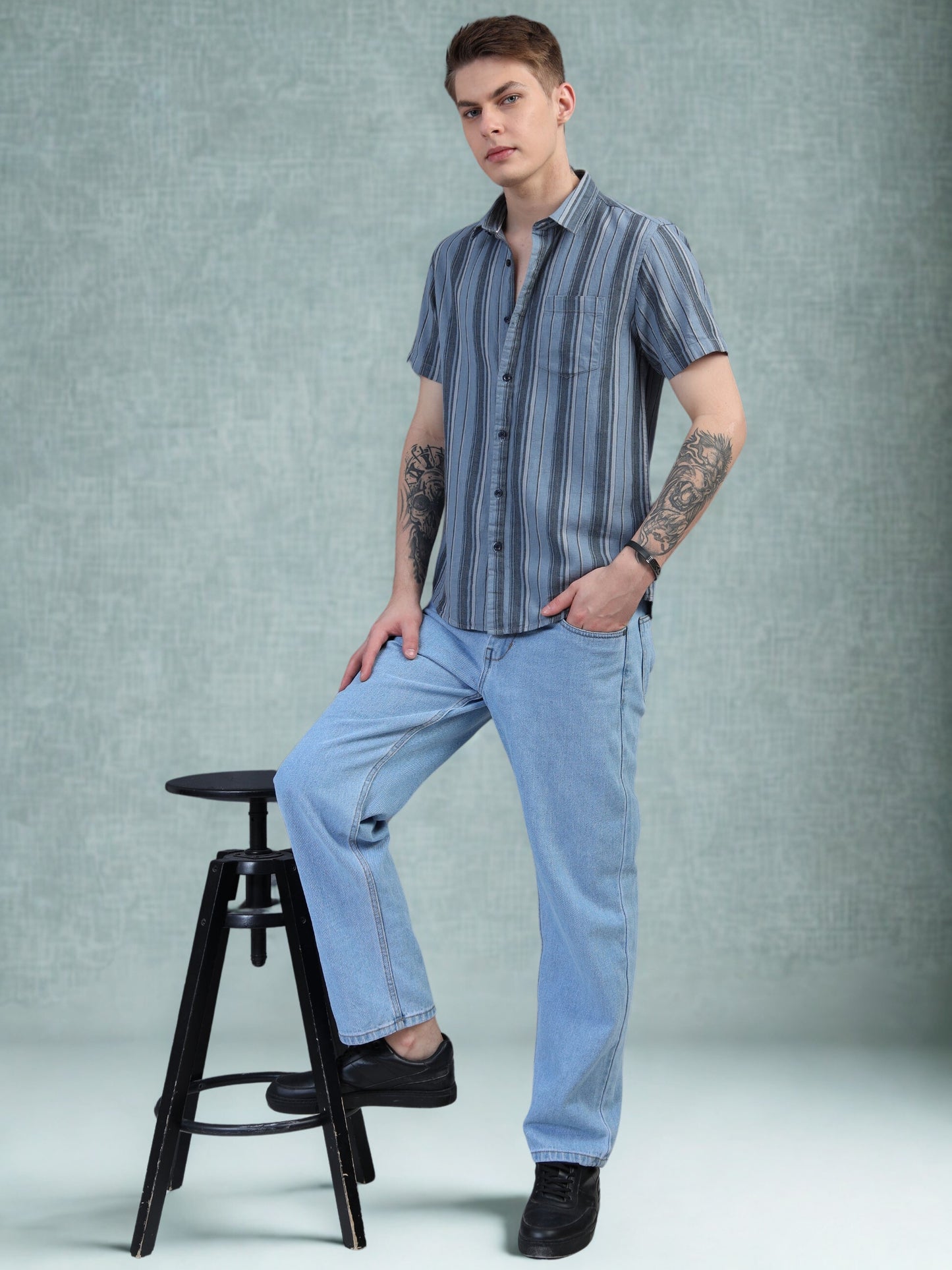 Blue Strips Cotton Half Sleeve Shirt