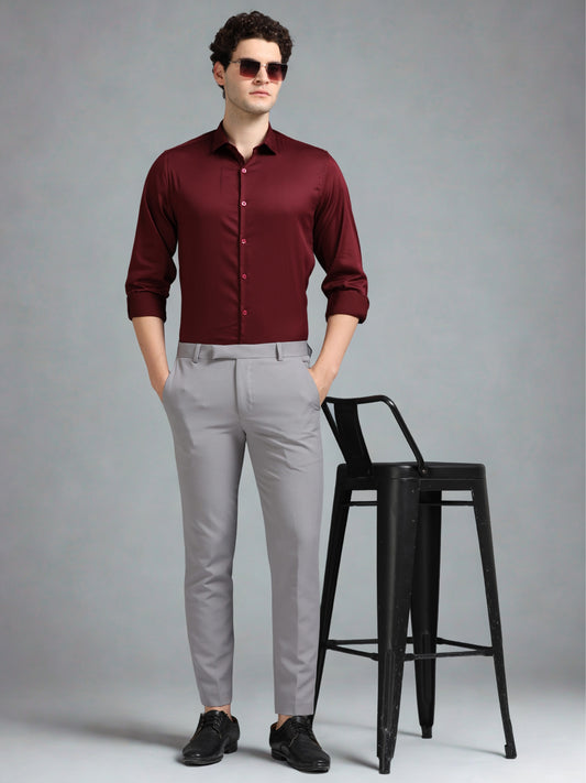 Maroon 60's Satin lycra Shirt