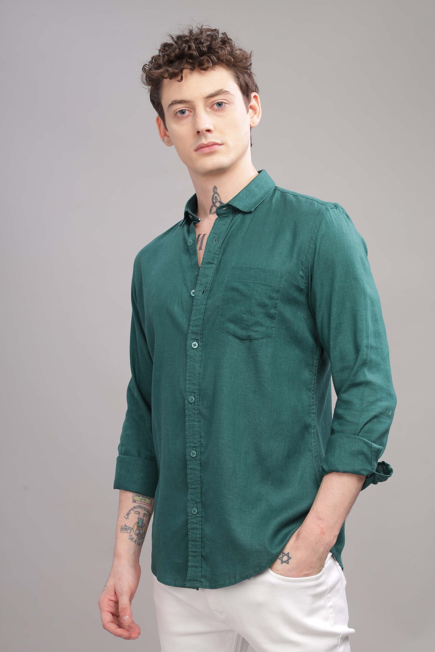 Pure Linen Green Shirt