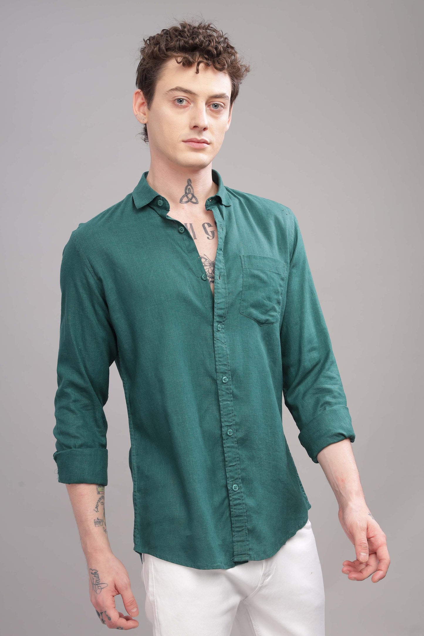 Pure Linen Green Shirt