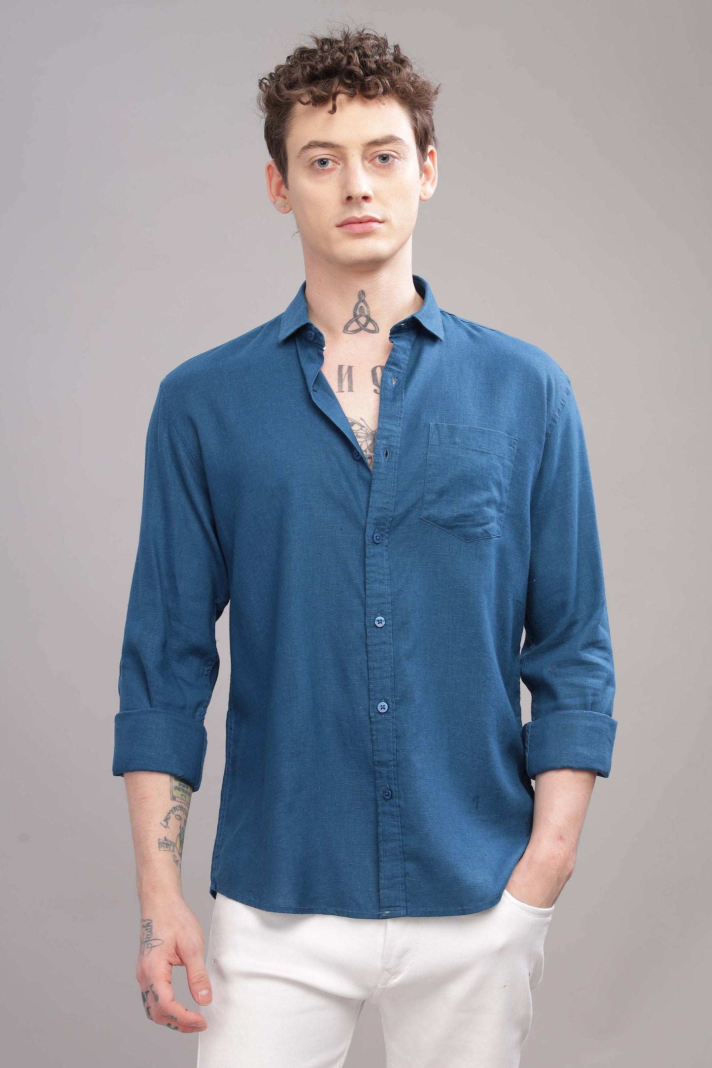 Pure Linen Blue Shirt