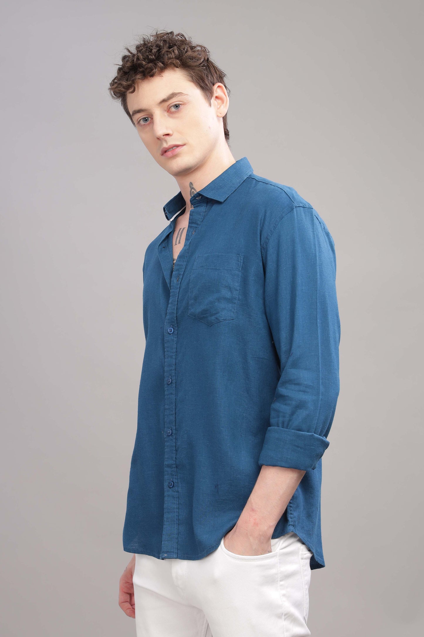 Pure Linen Blue Shirt