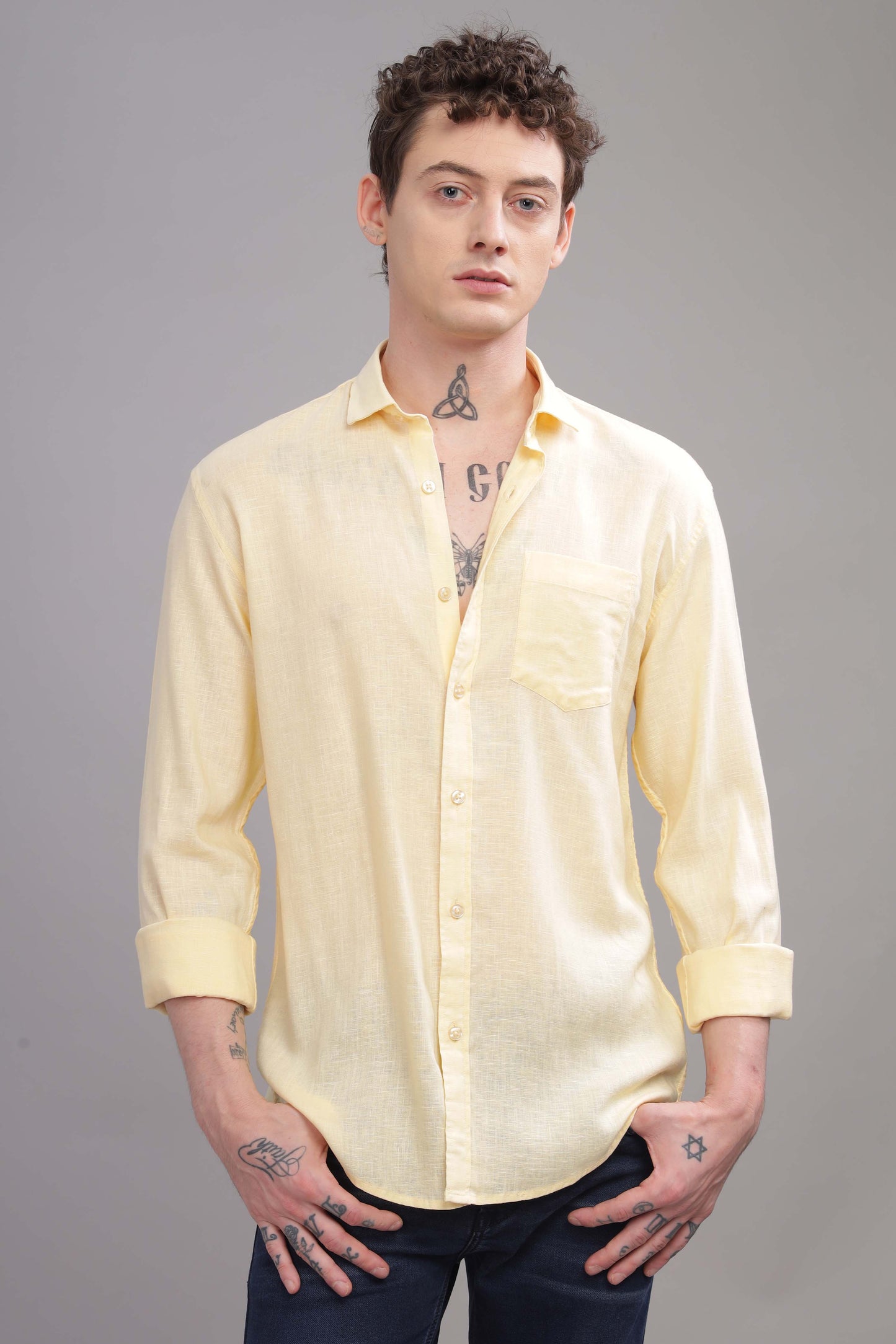 Pure Linen Yellow Shirt