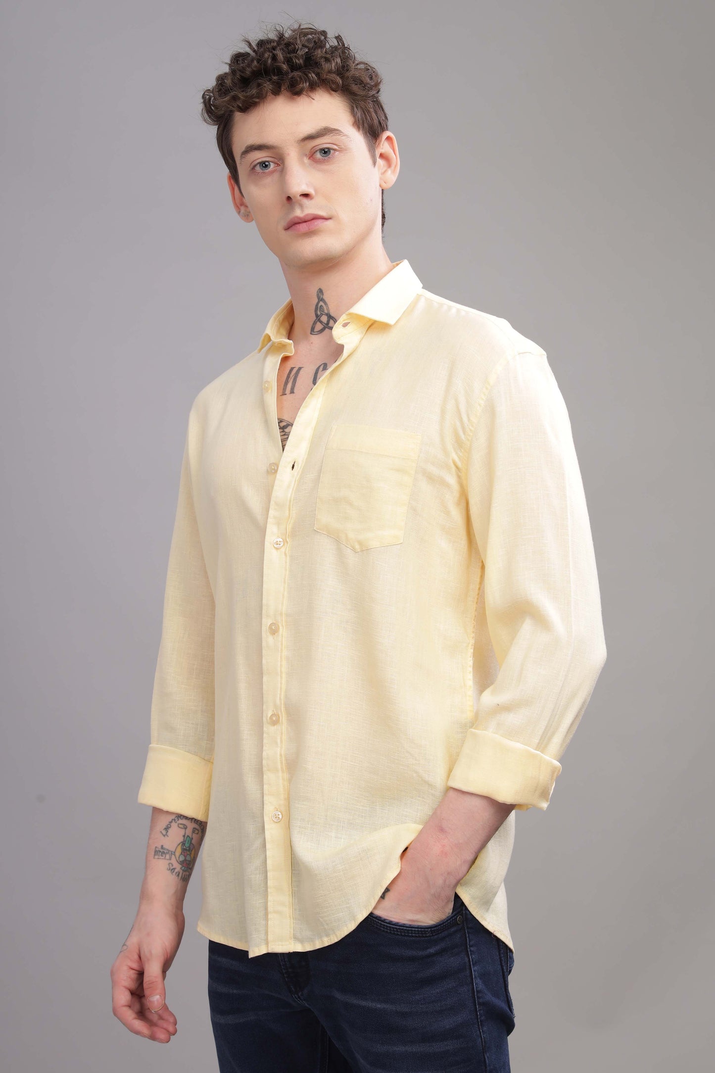 Pure Linen Yellow Shirt