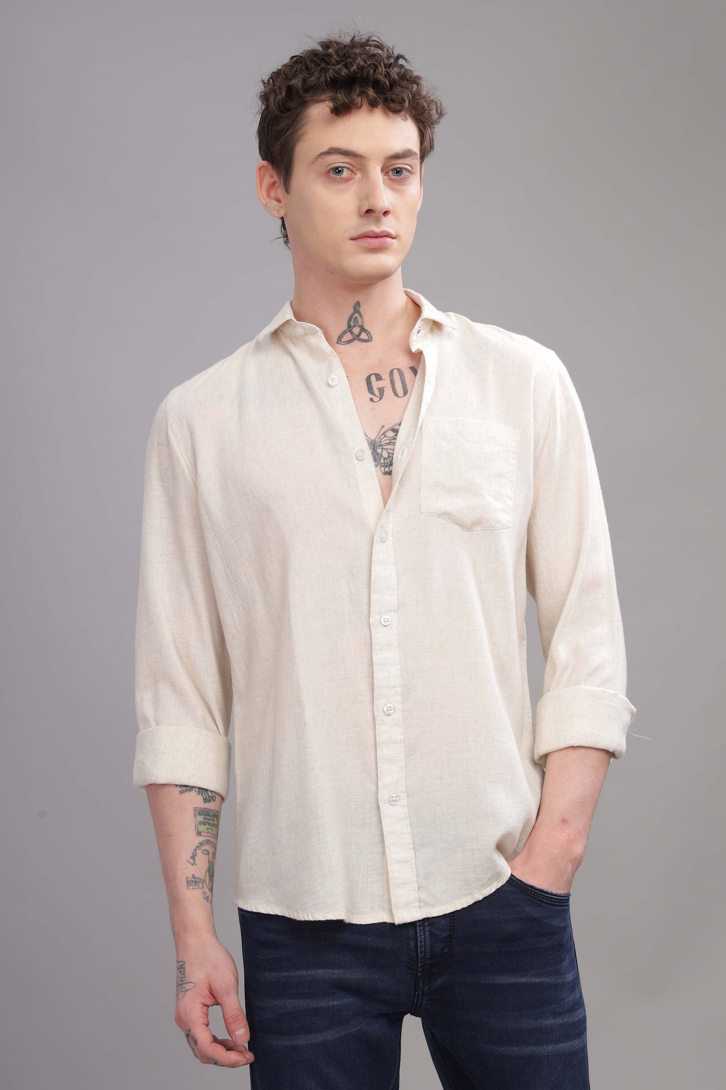 Pure Linen Off White Shirt