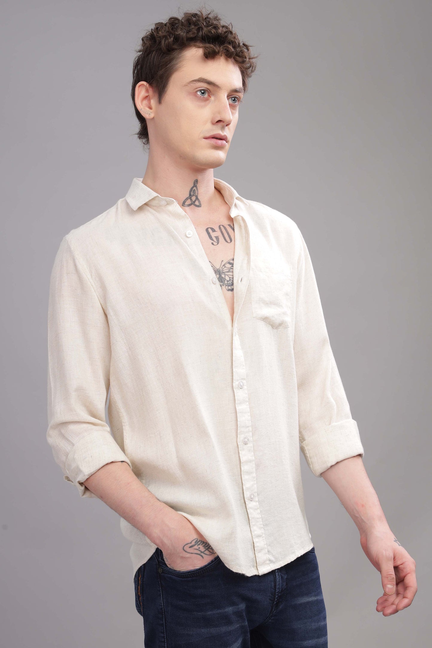 Pure Linen Off White Shirt