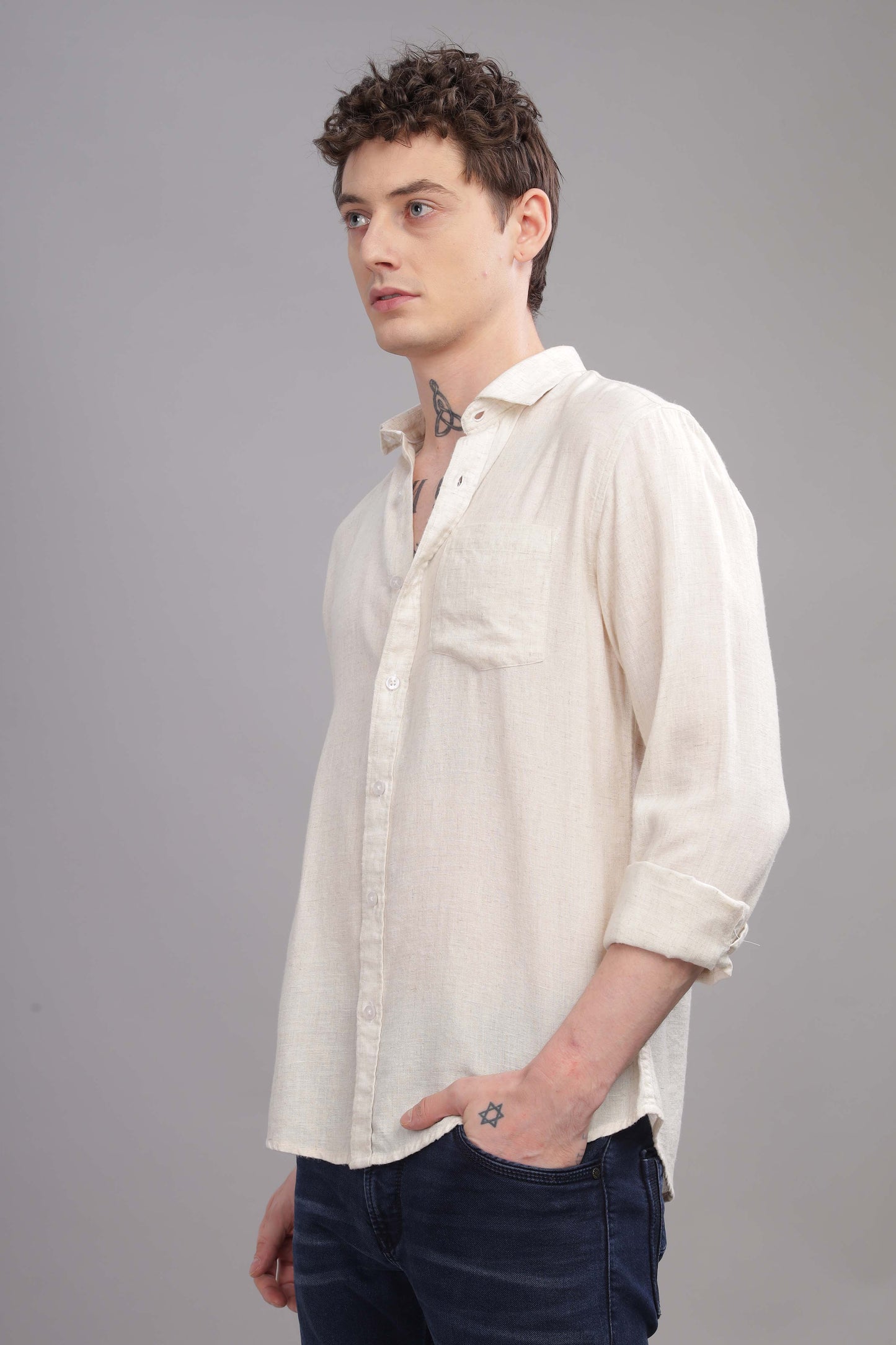 Pure Linen Off White Shirt
