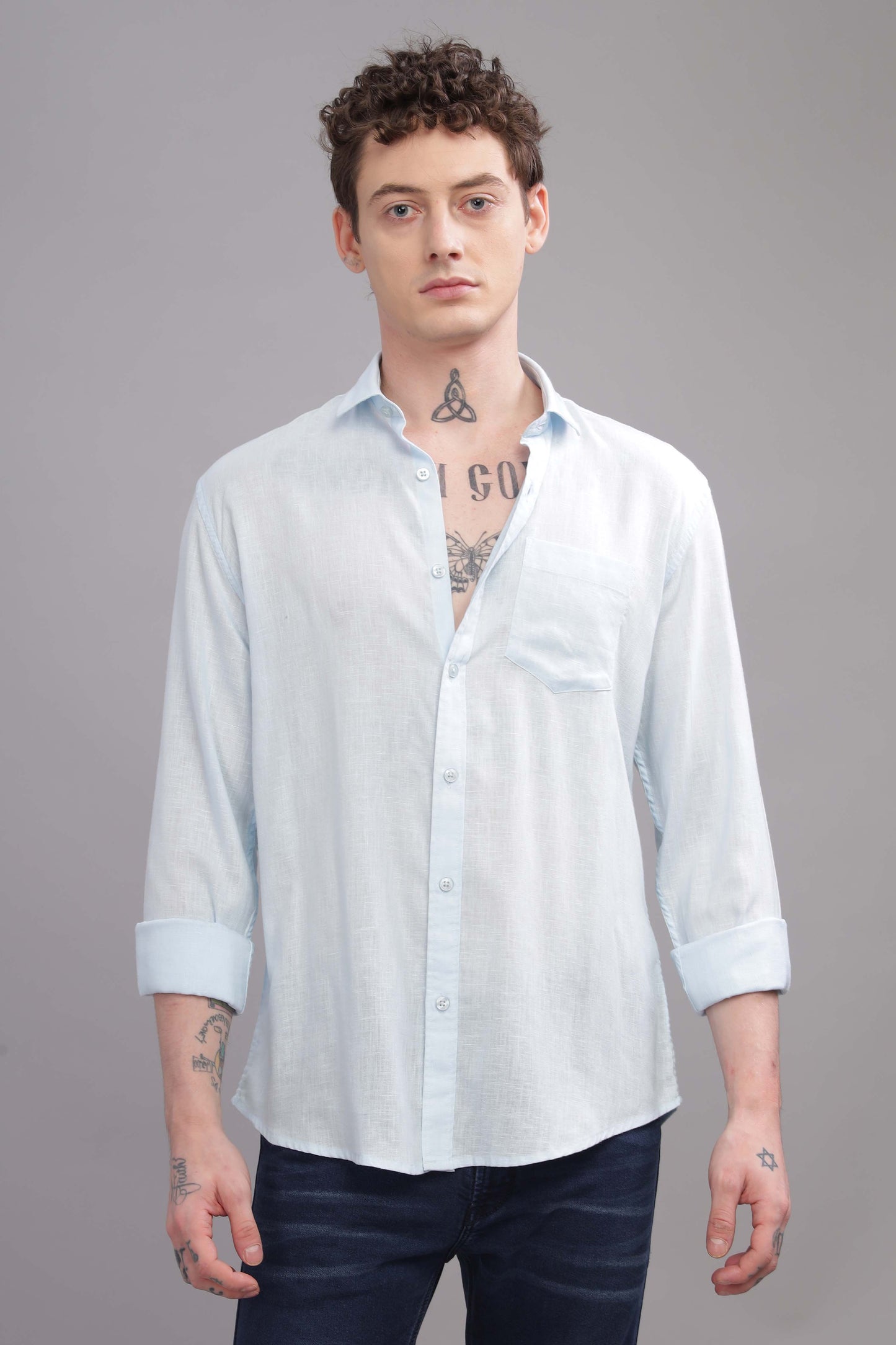 Pure Linen Light Blue Shirt