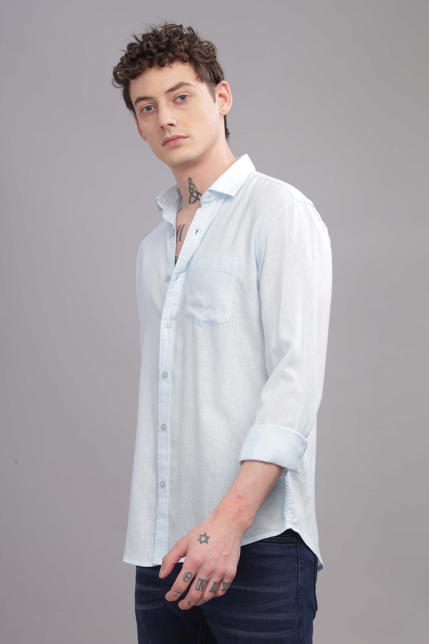 Pure Linen Light Blue Shirt