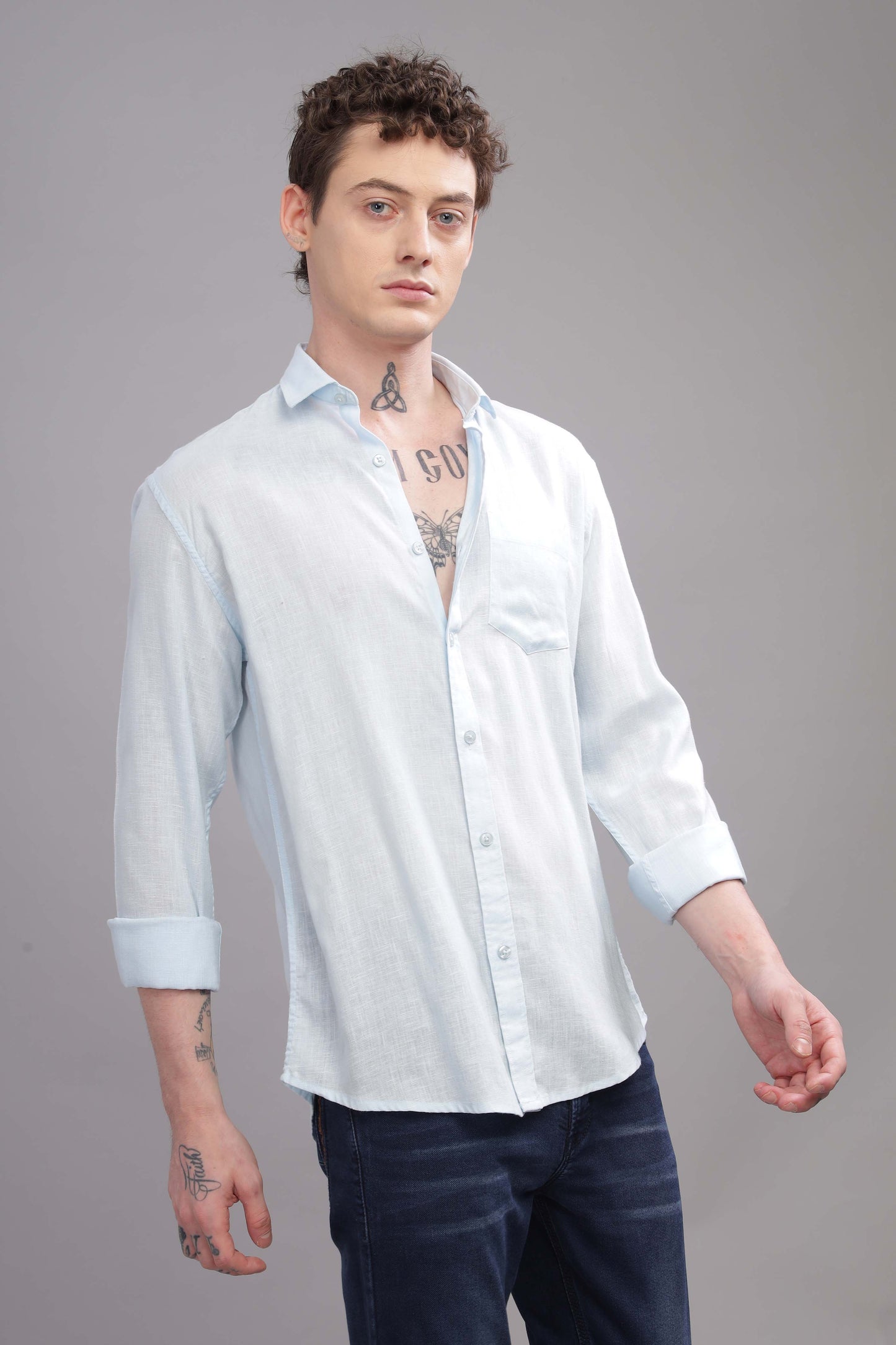 Pure Linen Light Blue Shirt