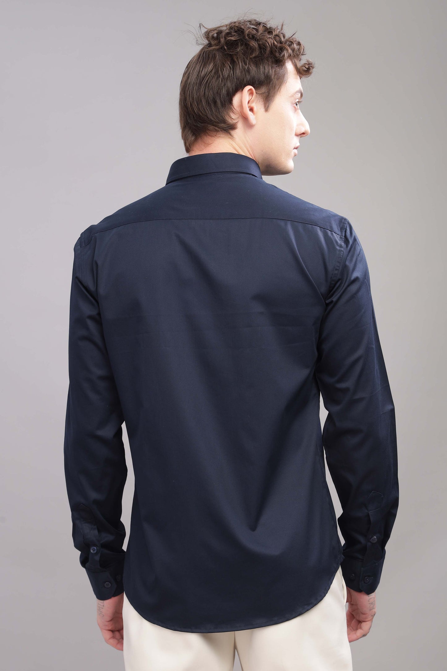 Navy Blue Satin Shirt
