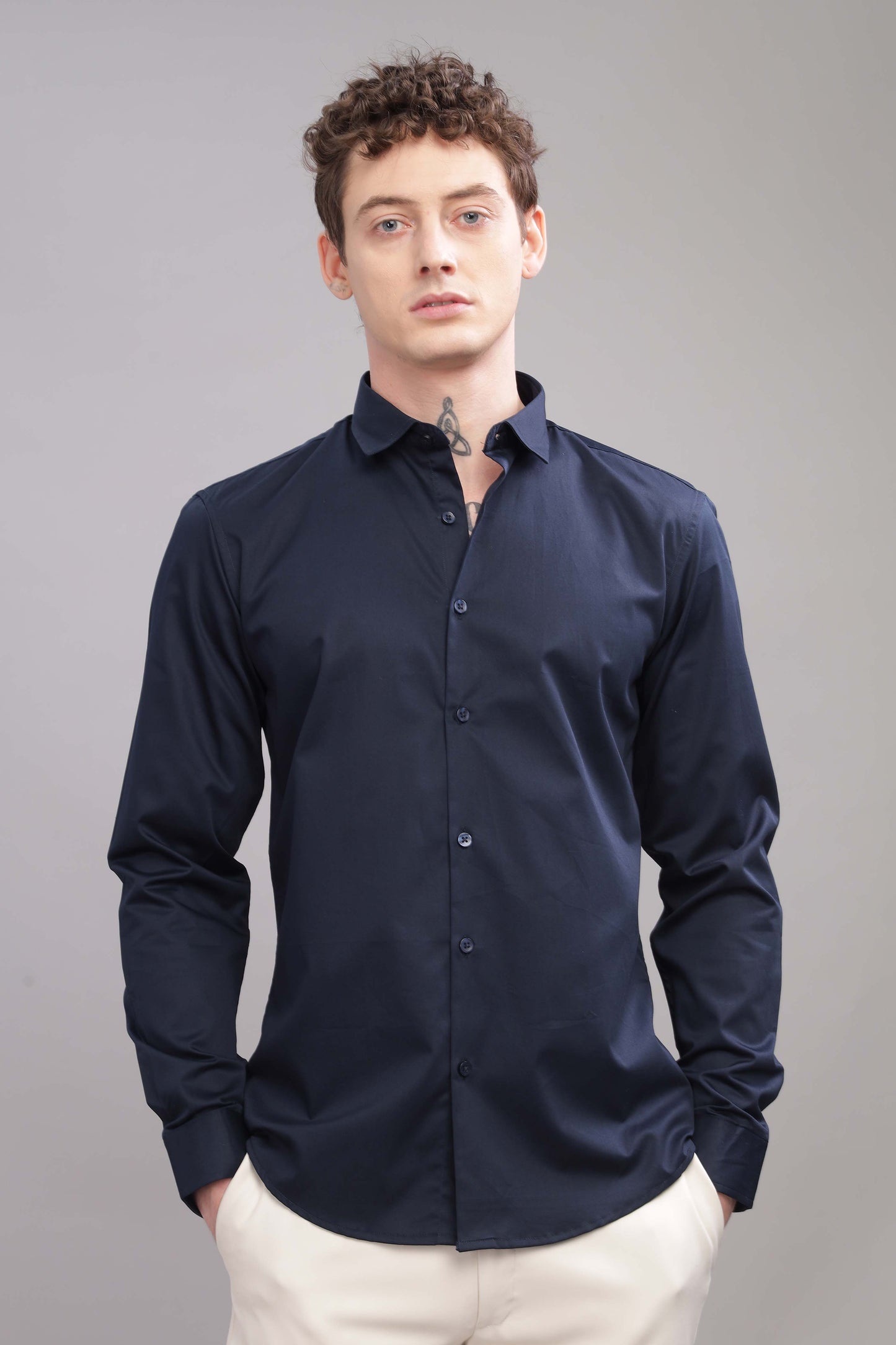 Navy Blue Satin Shirt