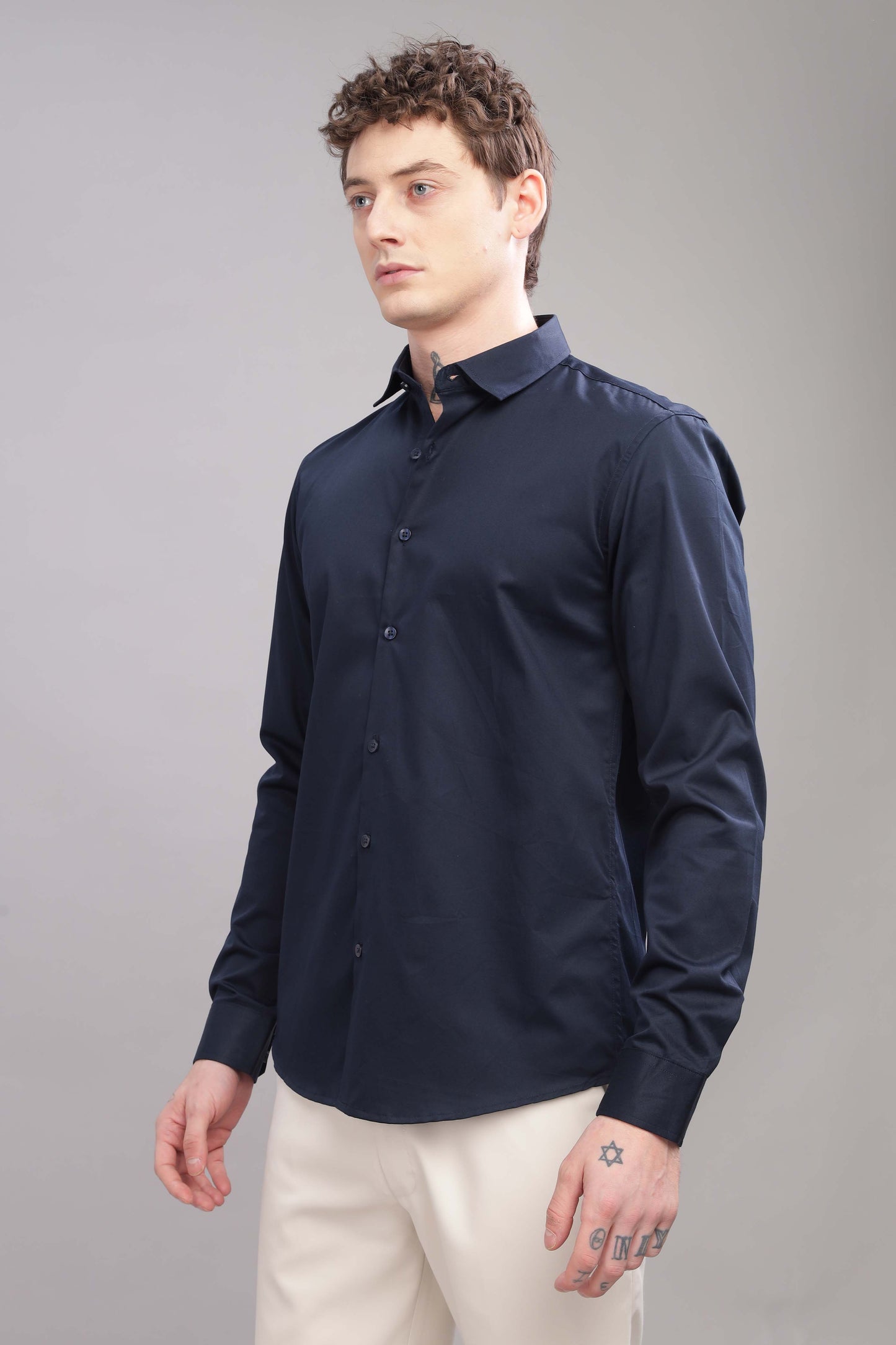 Navy Blue Satin Shirt