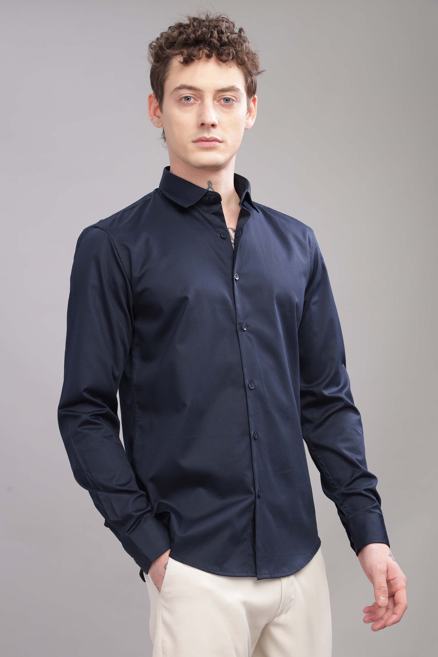 Navy Blue Satin Shirt