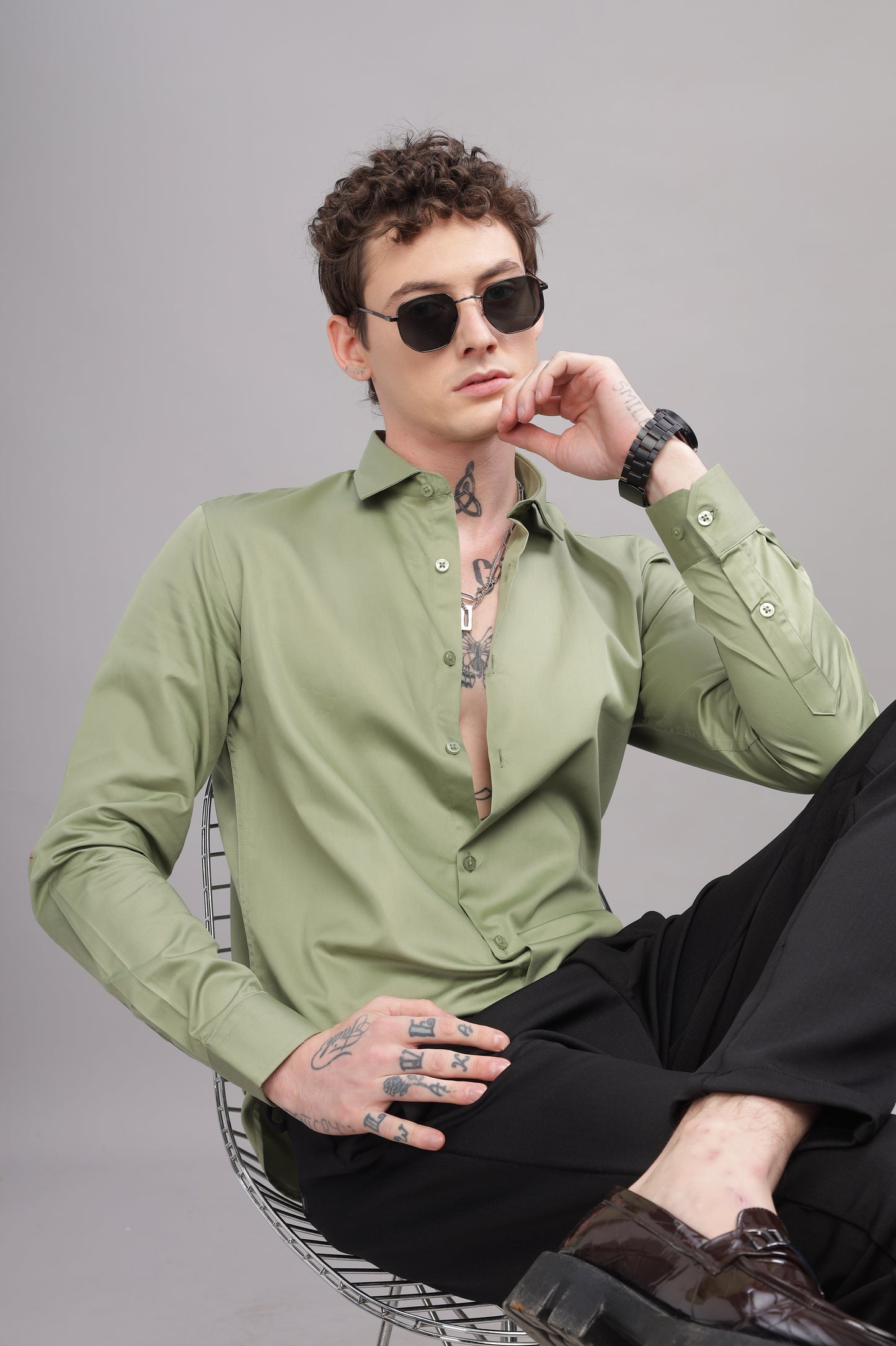 Olive Satin Shirt