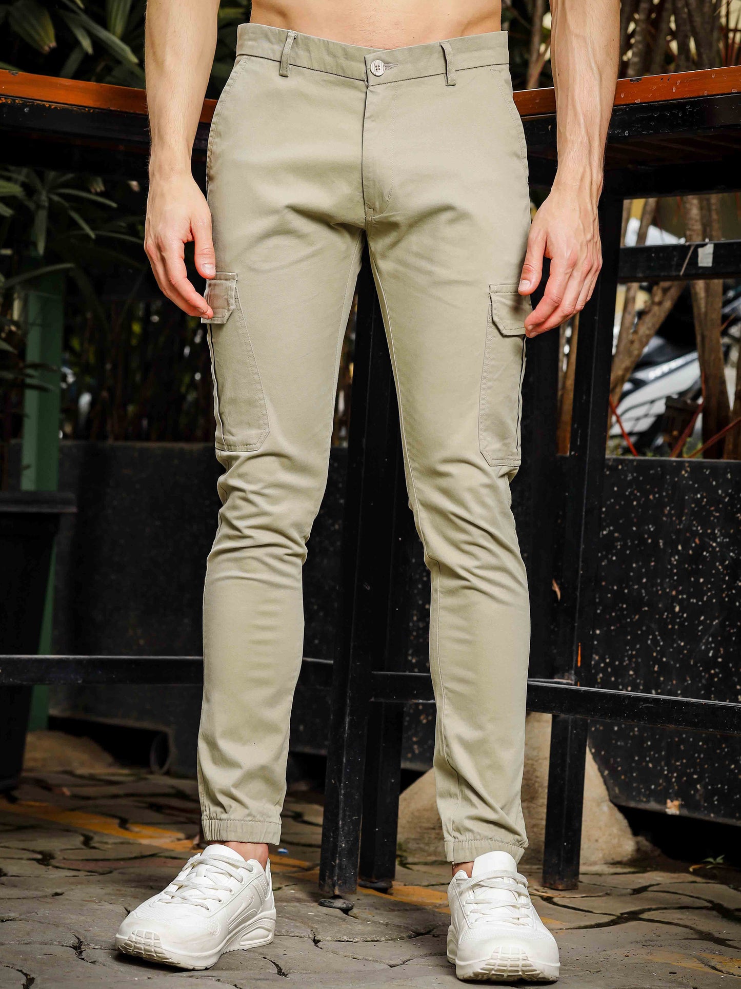 Beige Cargo Joggers
