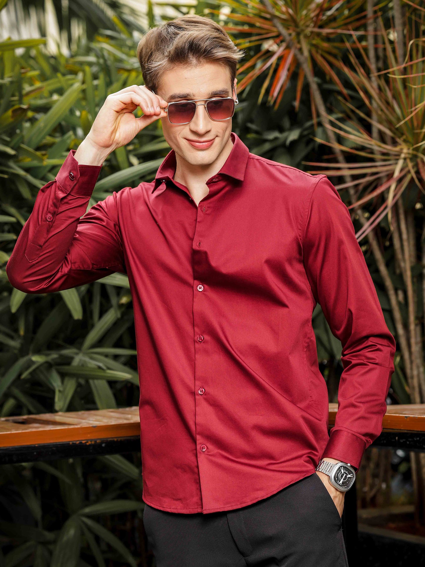Maroon Satin Shirt