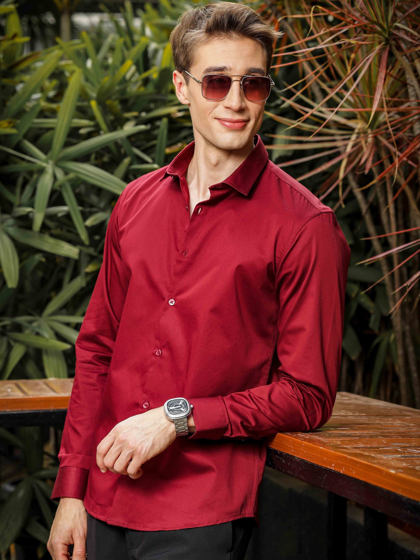 Maroon Satin Shirt