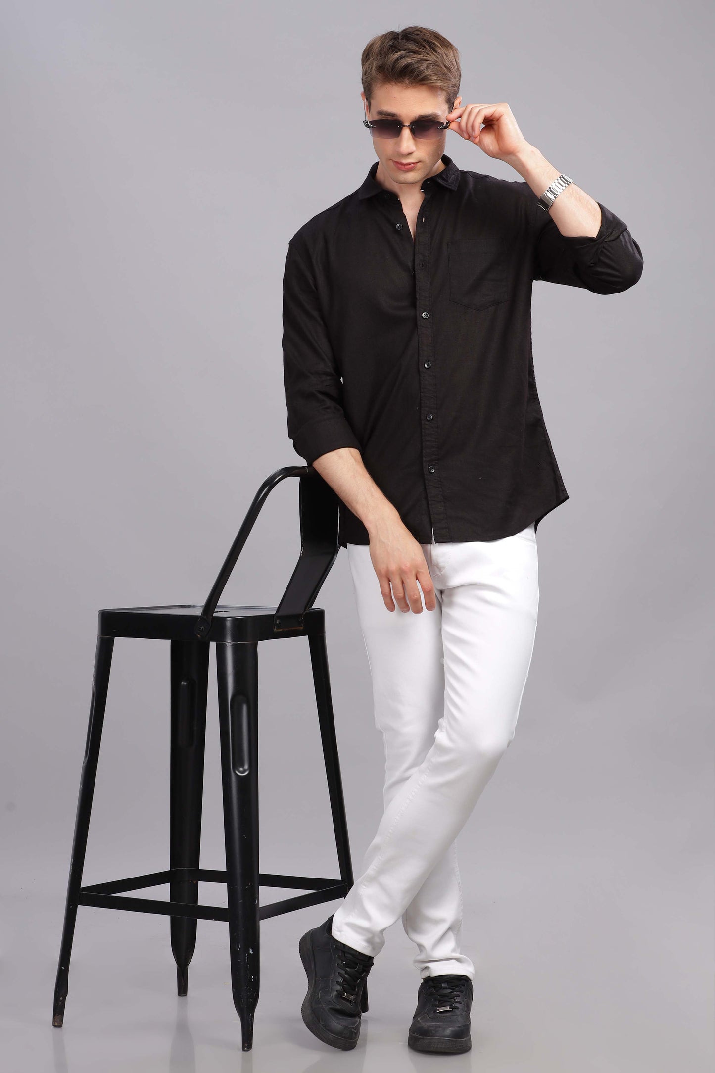 Pure Linen Black Shirt
