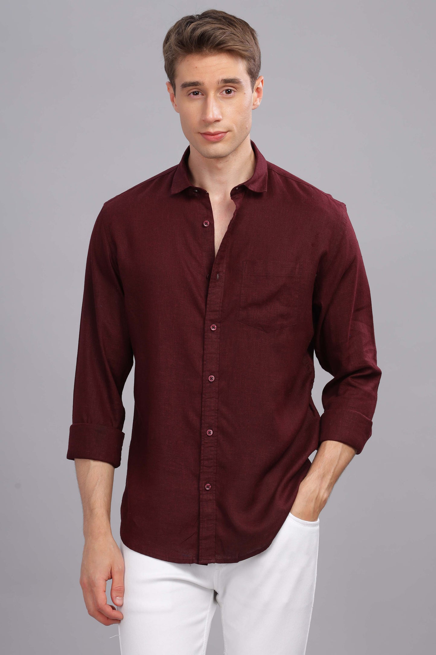 Pure Linen Maroon Shirt