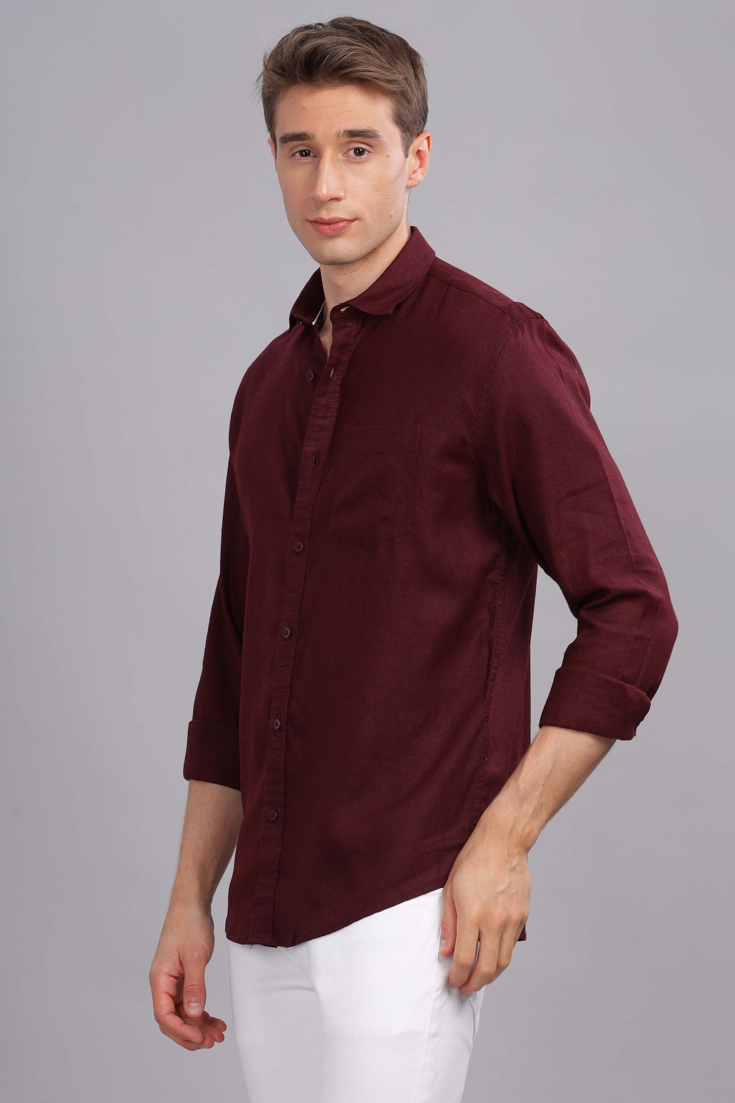 Pure Linen Maroon Shirt
