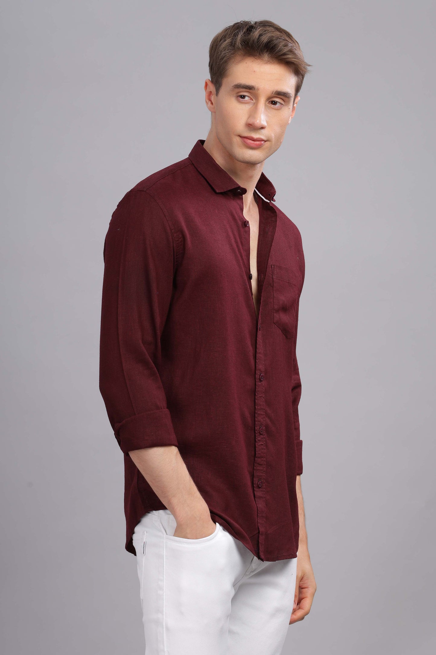 Pure Linen Maroon Shirt