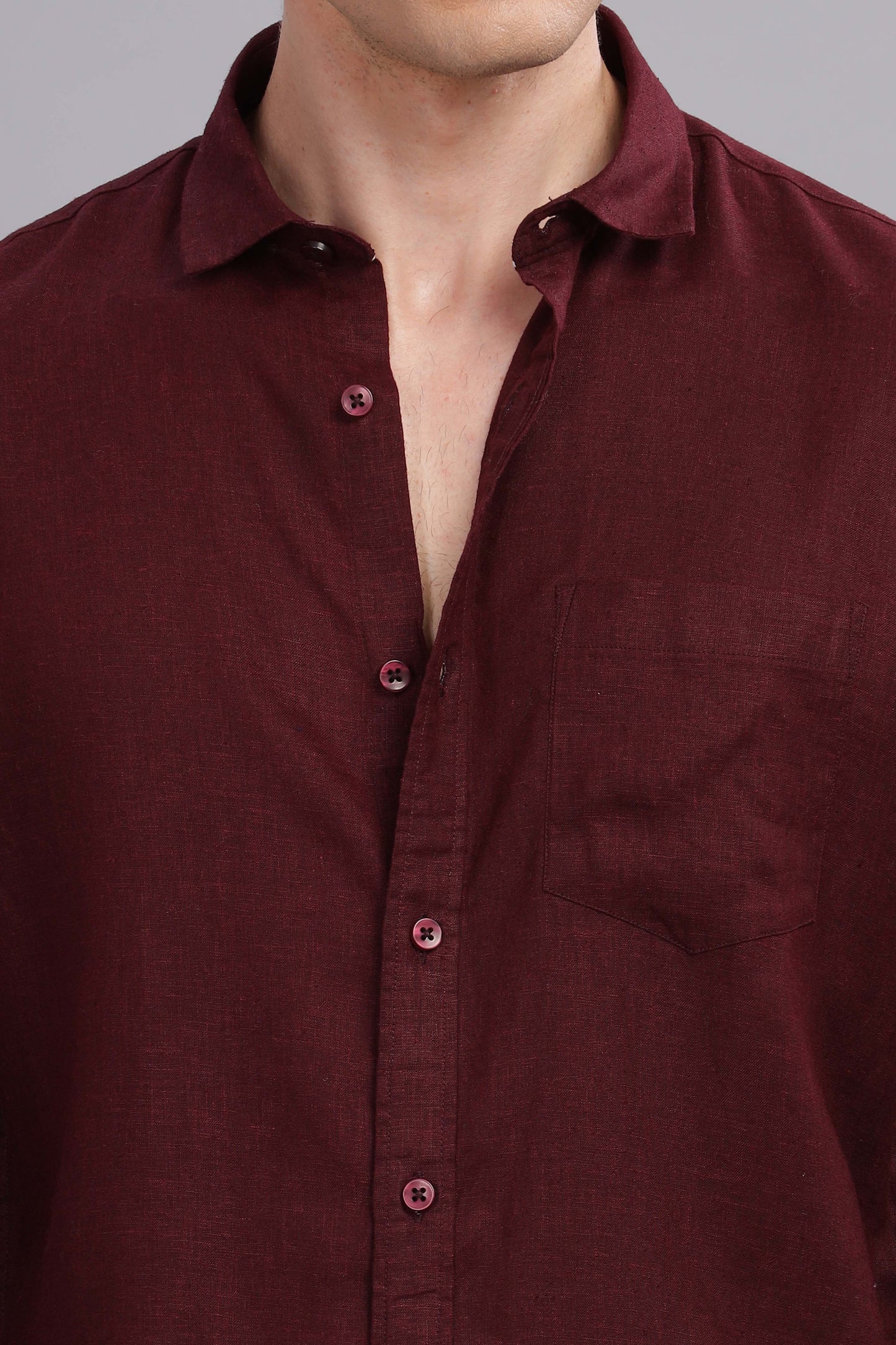 Pure Linen Maroon Shirt