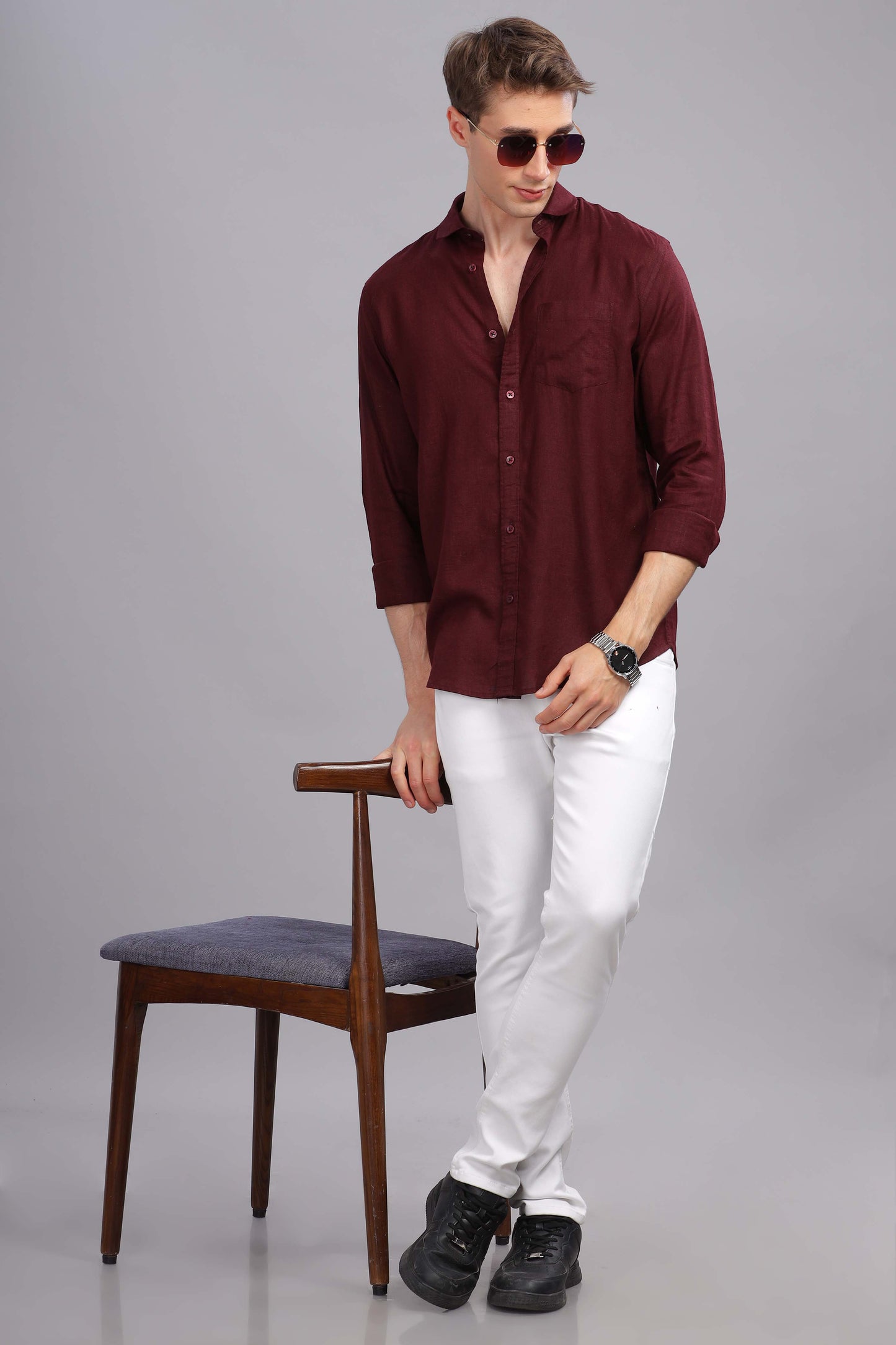 Pure Linen Maroon Shirt