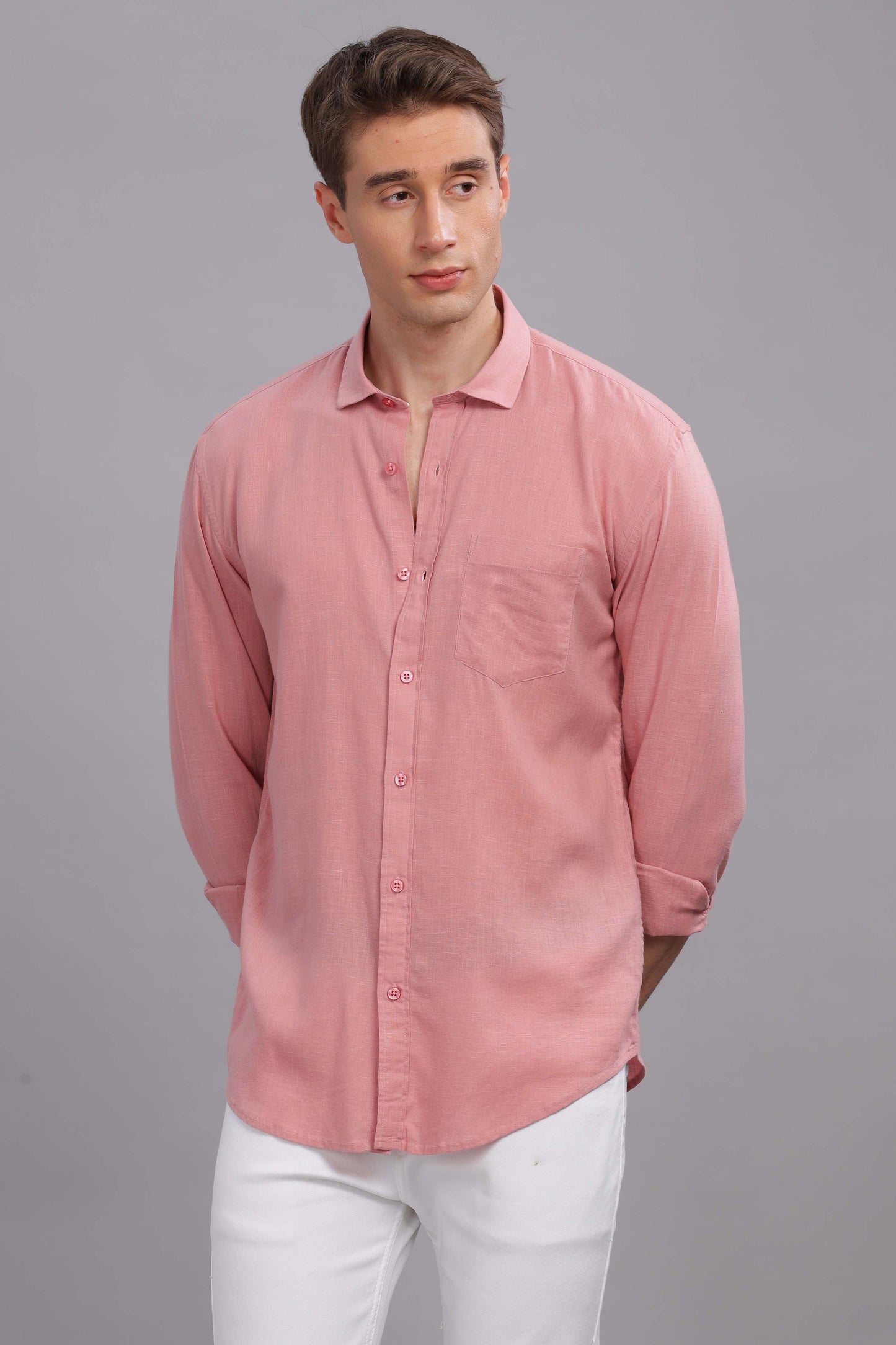 Pure Linen Peach Pink Shirt