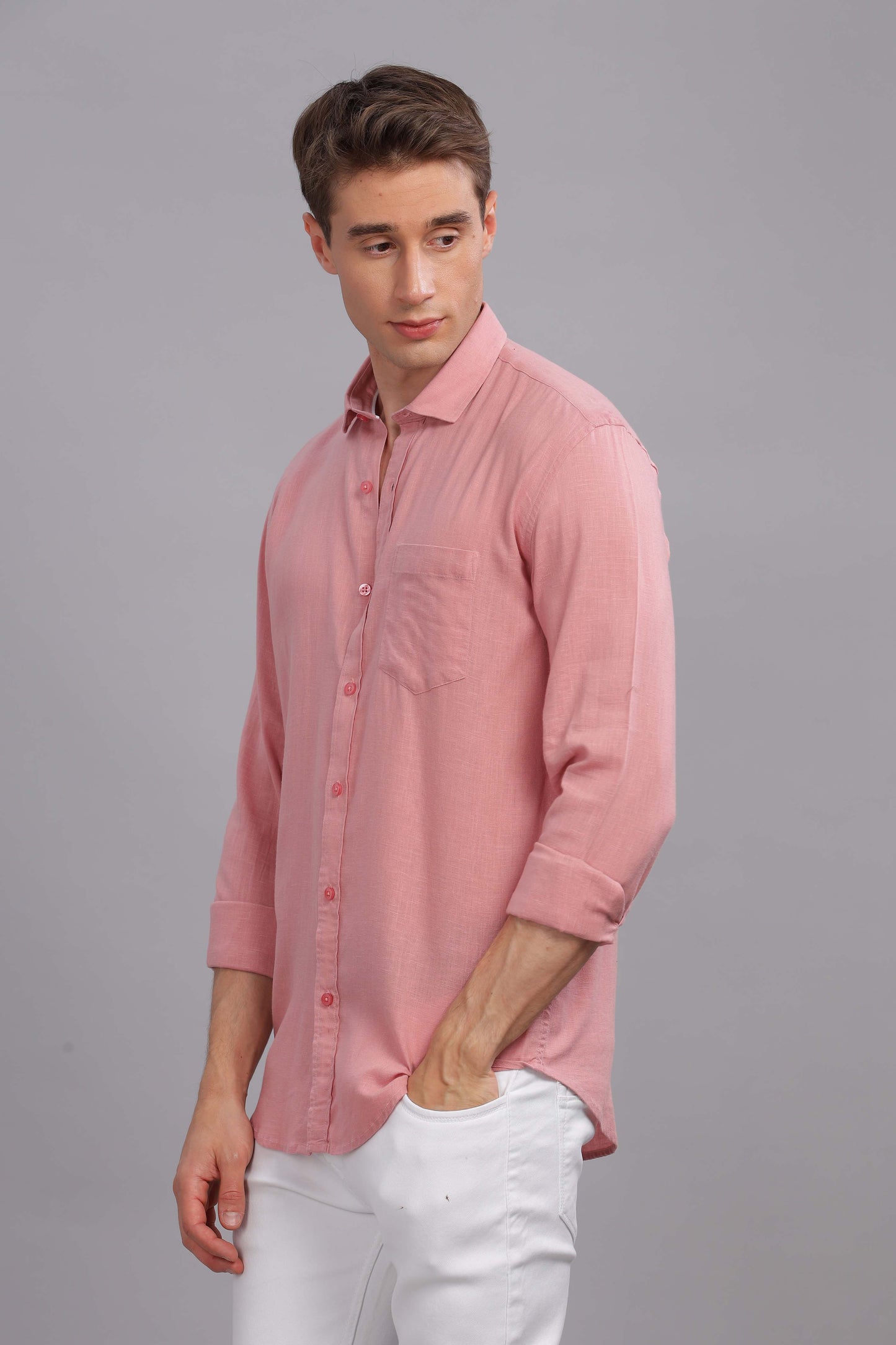 Pure Linen Peach Pink Shirt