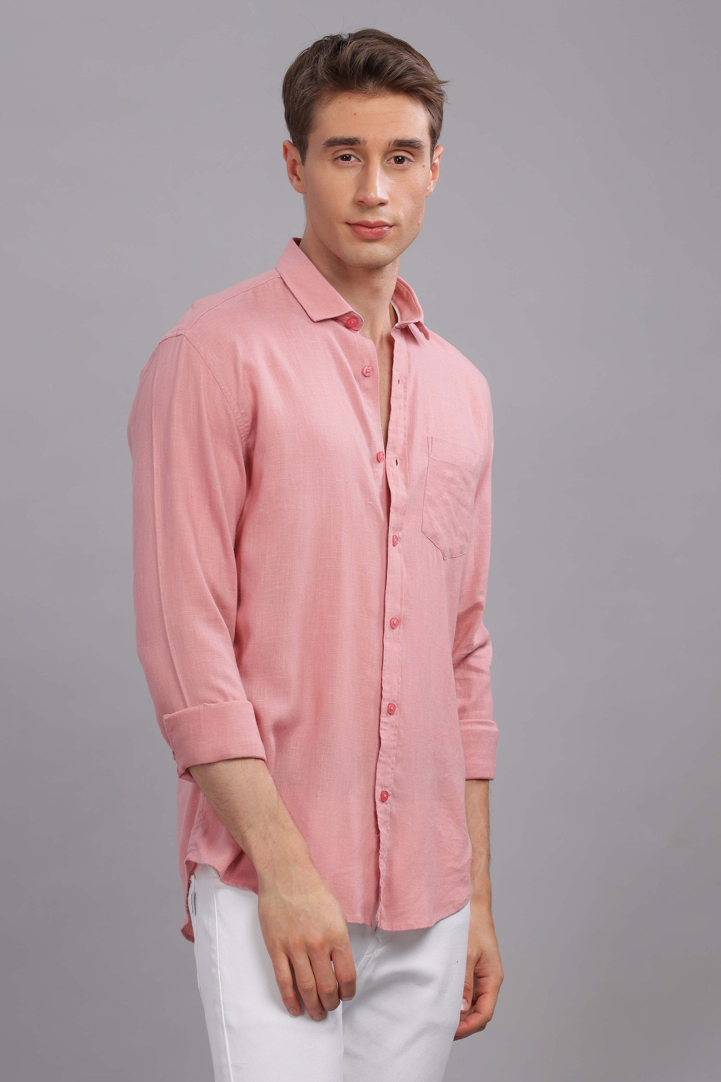 Pure Linen Peach Pink Shirt