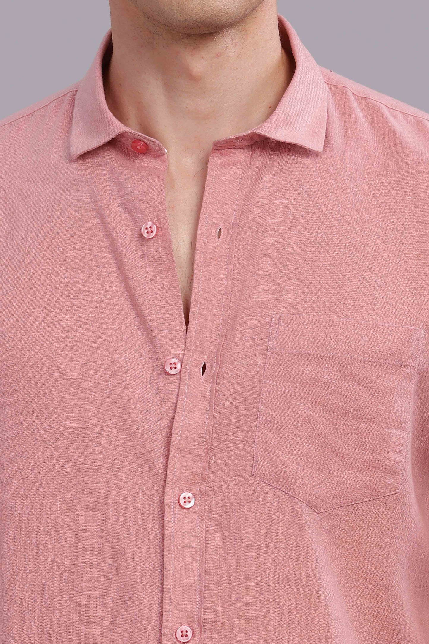 Pure Linen Peach Pink Shirt