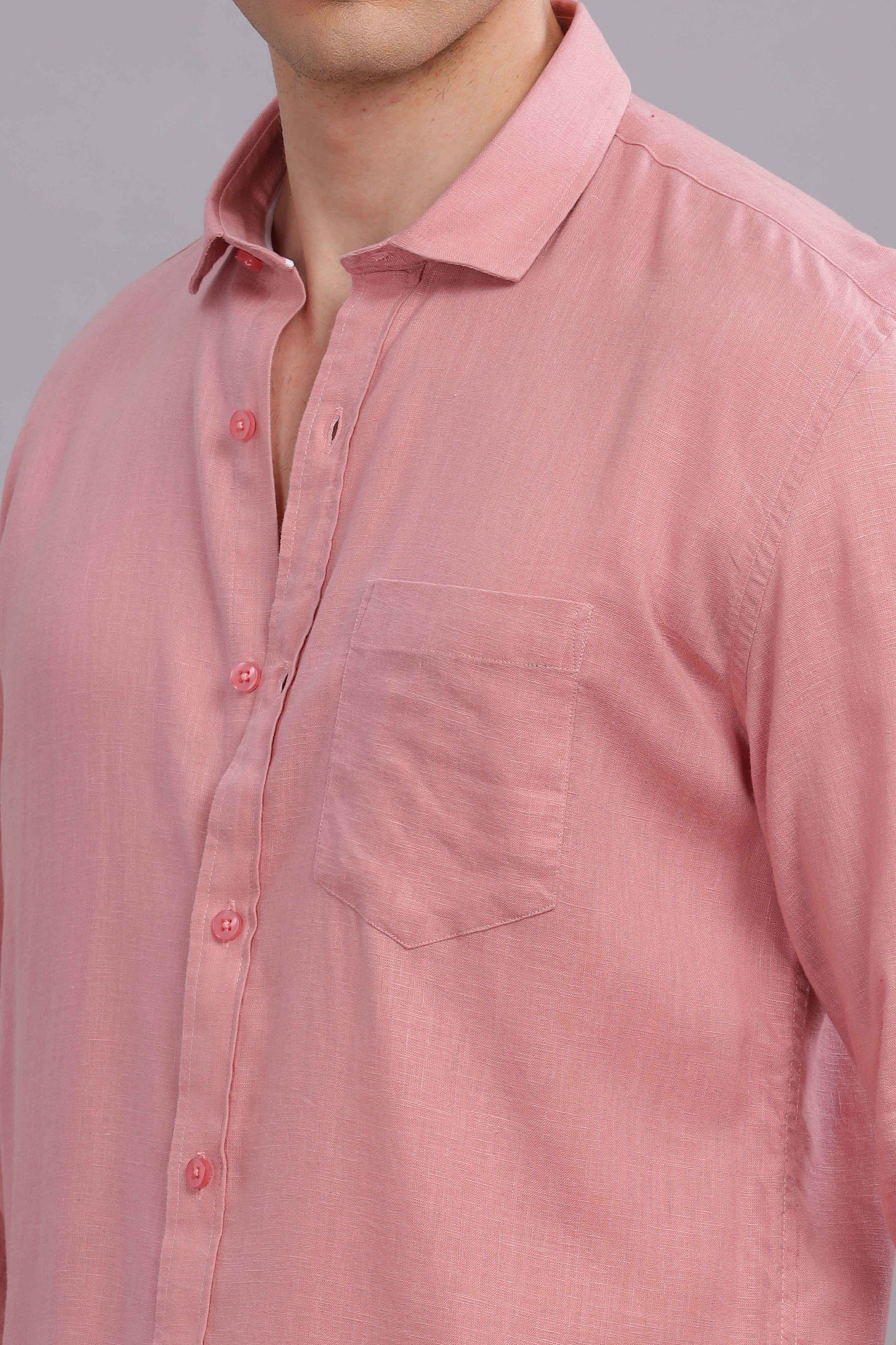 Pure Linen Peach Pink Shirt