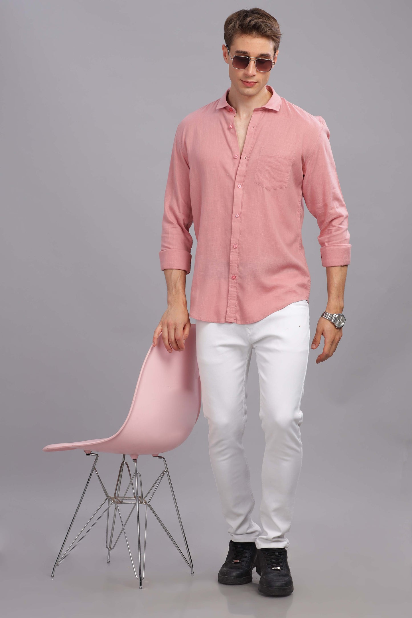 Pure Linen Peach Pink Shirt