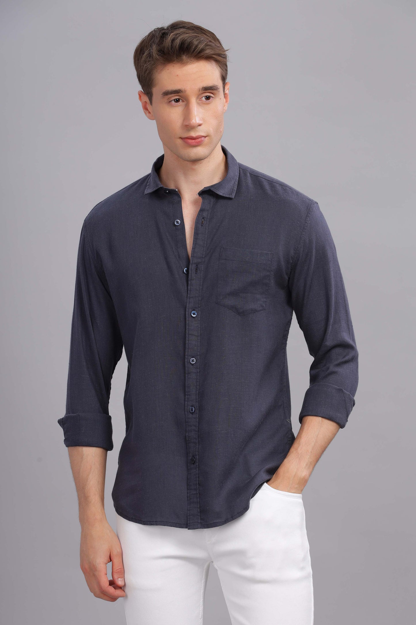 Pure Linen Greyish Blue Shirt