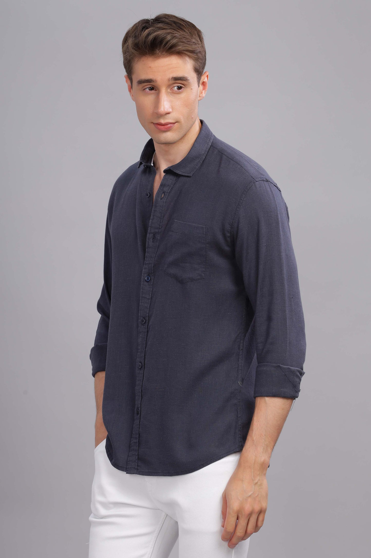 Pure Linen Greyish Blue Shirt