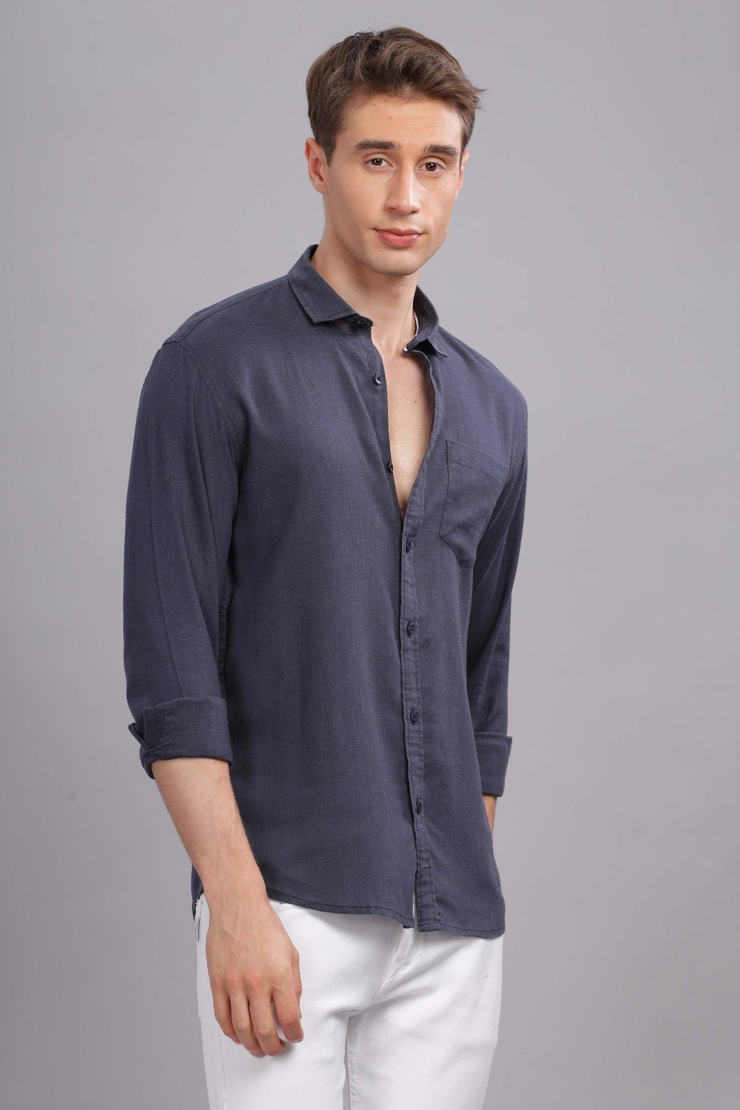 Pure Linen Greyish Blue Shirt