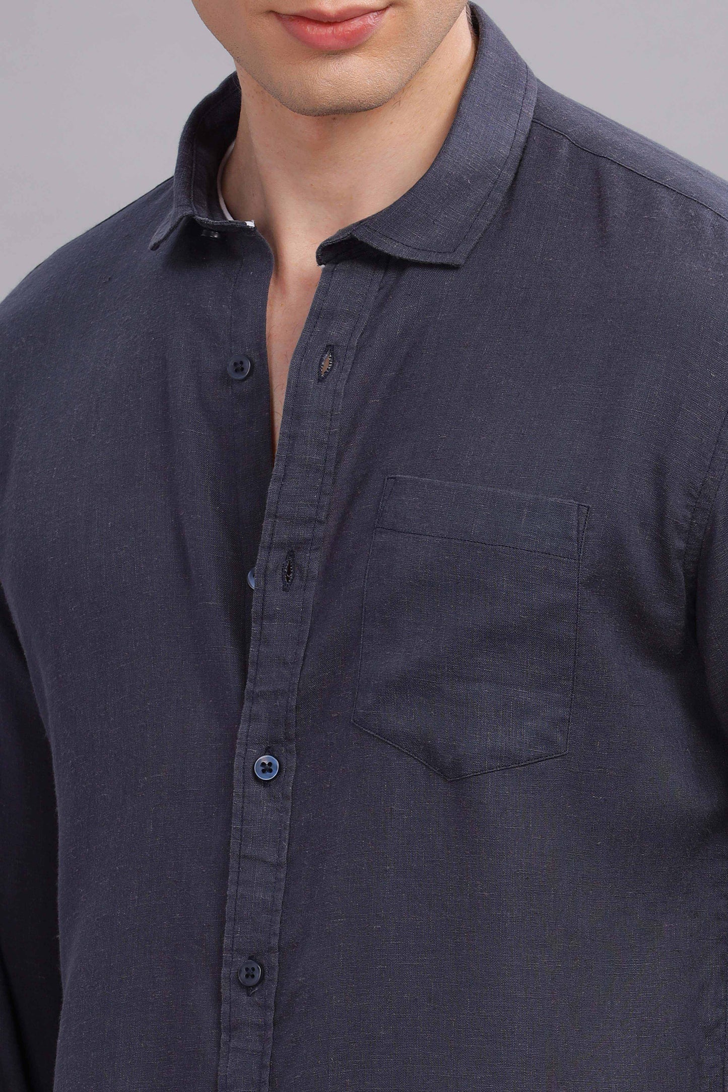 Pure Linen Greyish Blue Shirt