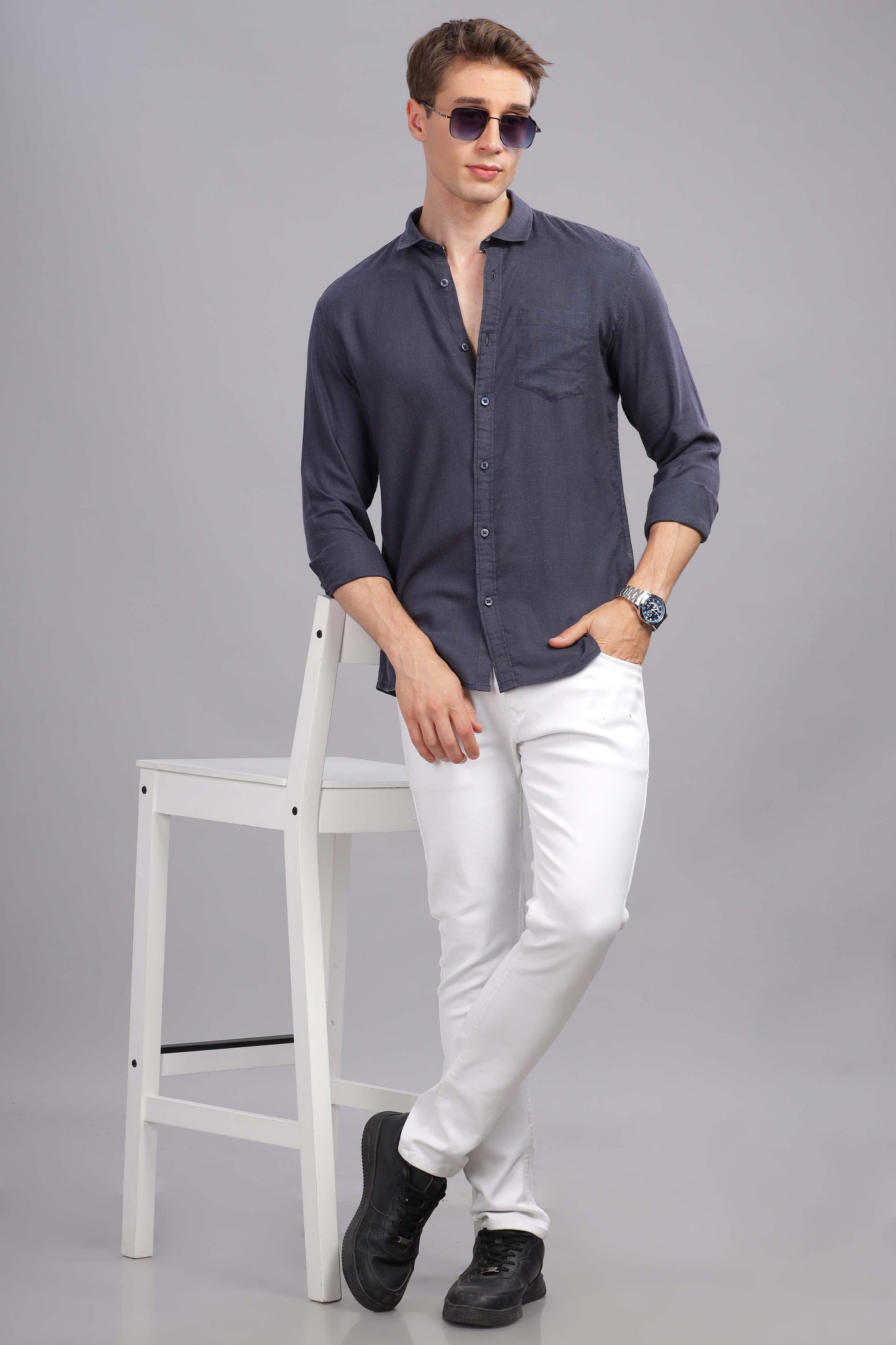 Pure Linen Greyish Blue Shirt