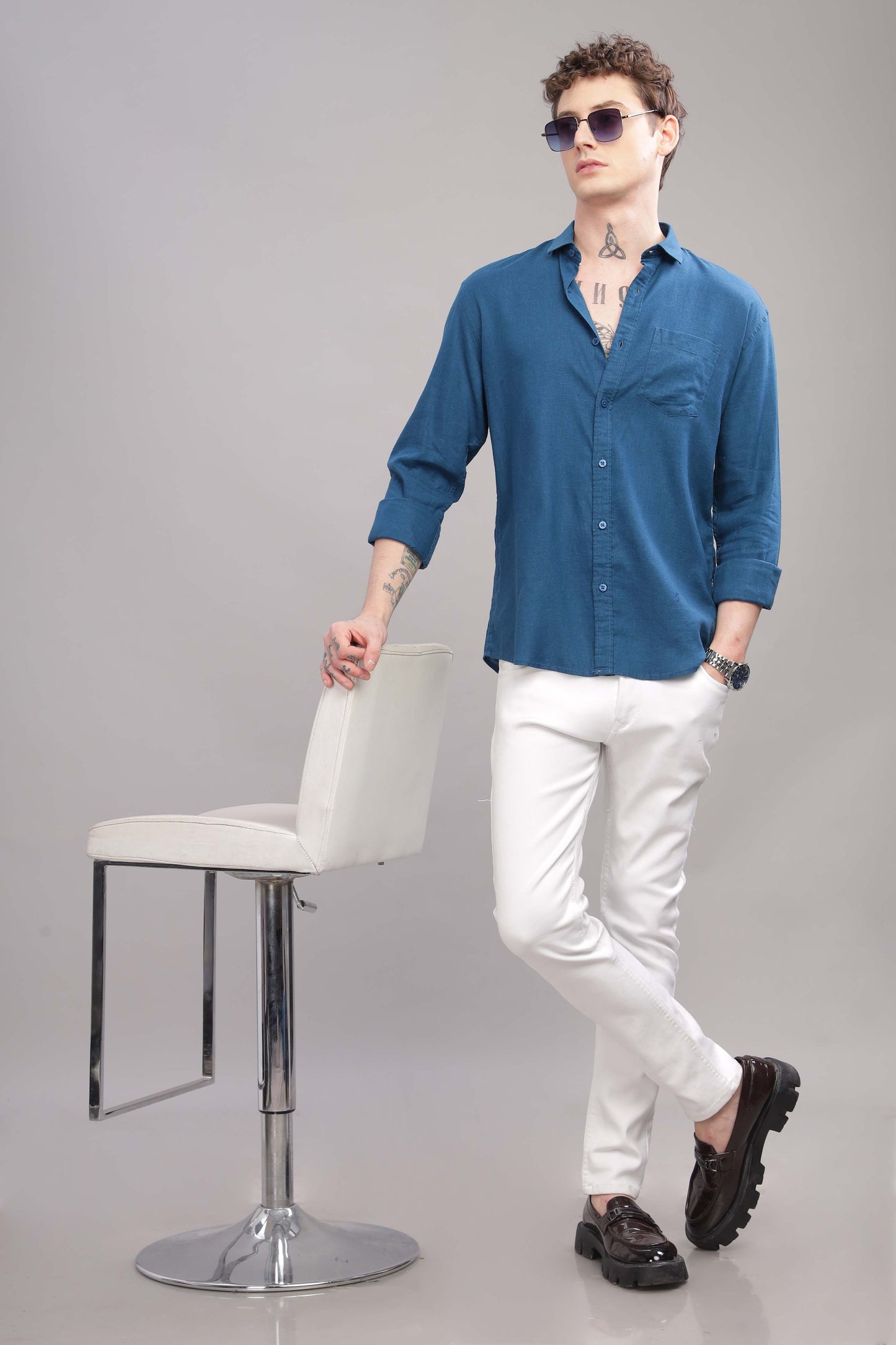 Pure Linen Blue Shirt