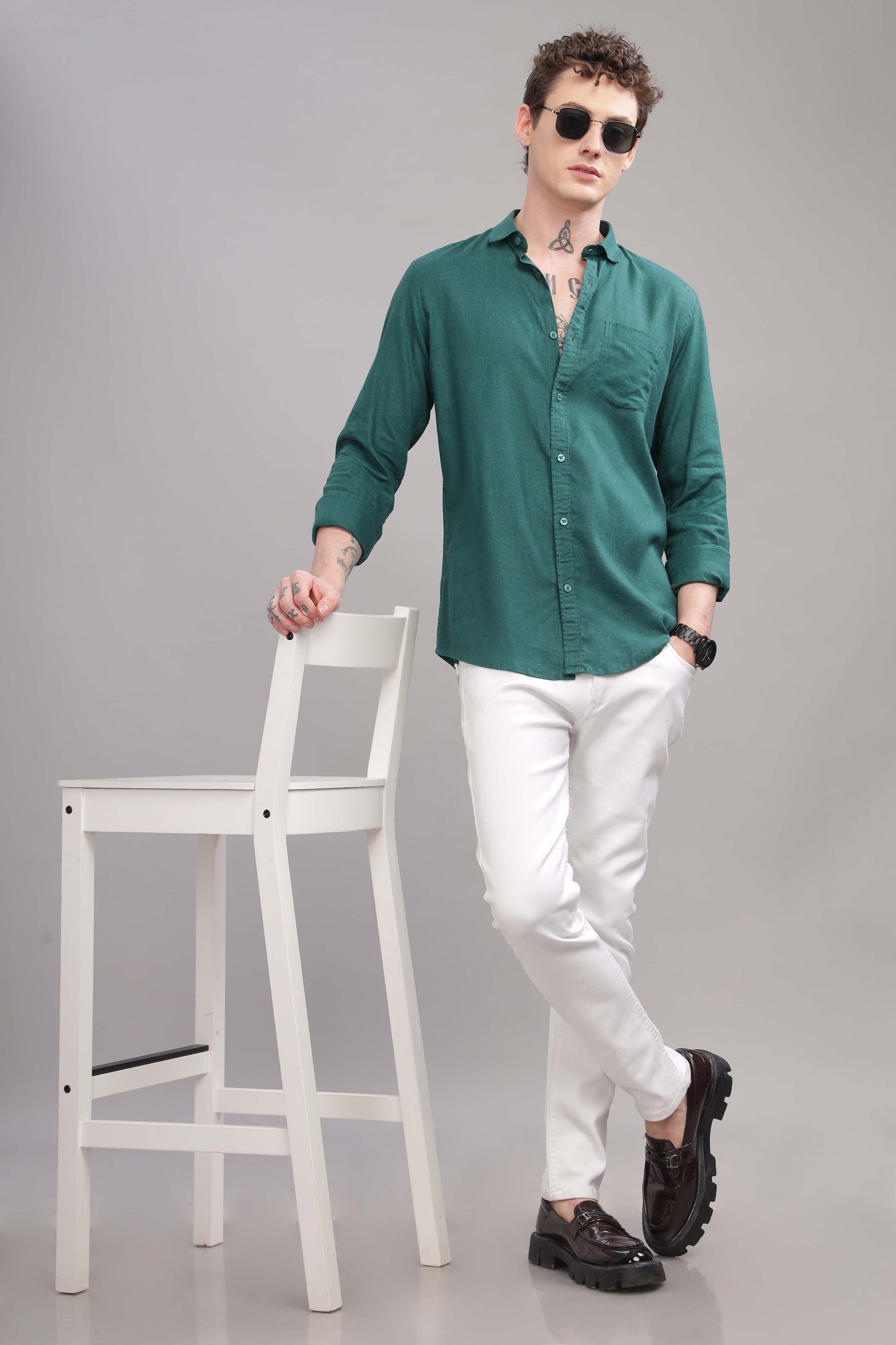 Pure Linen Green Shirt