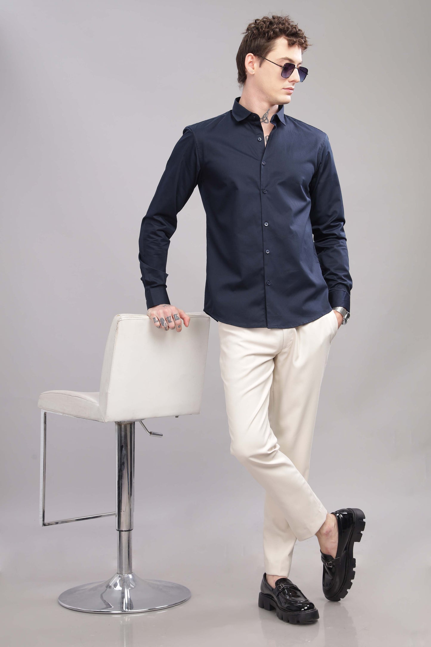Navy Blue Satin Shirt