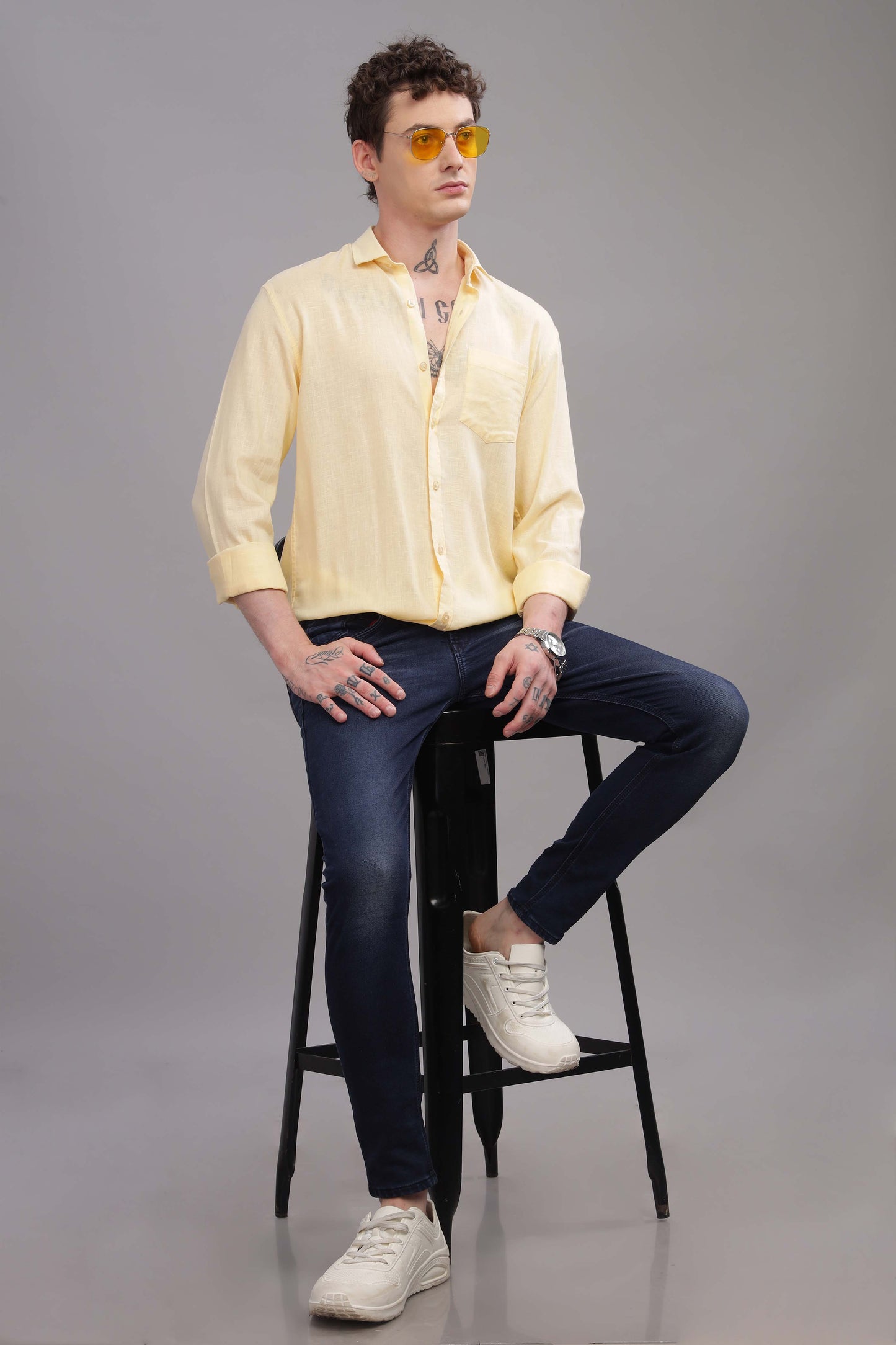 Pure Linen Yellow Shirt