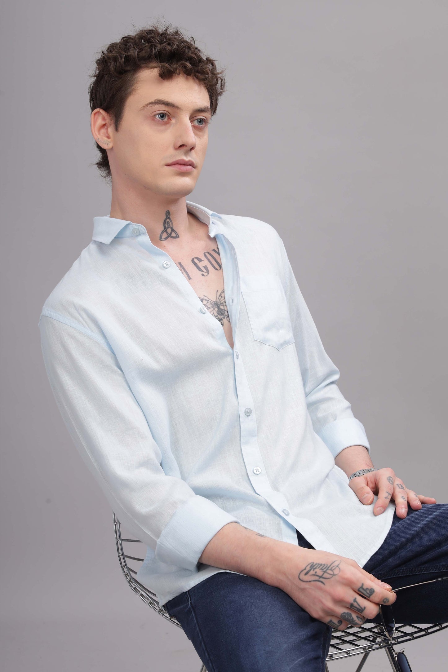 Pure Linen Light Blue Shirt
