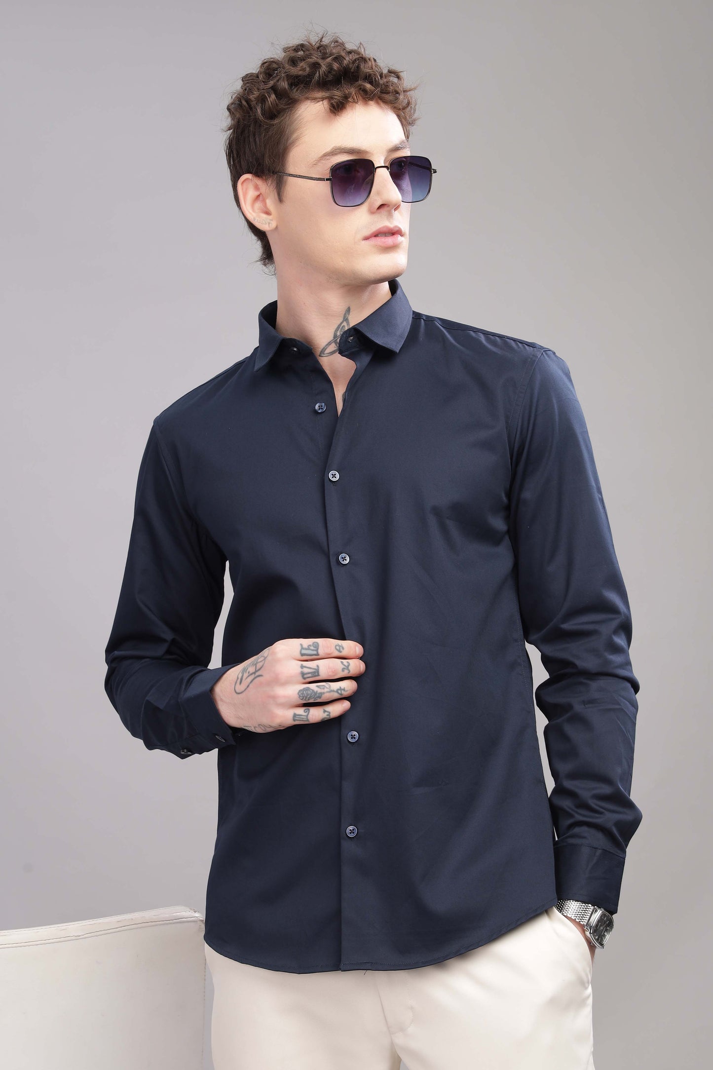 Navy Blue Satin Shirt
