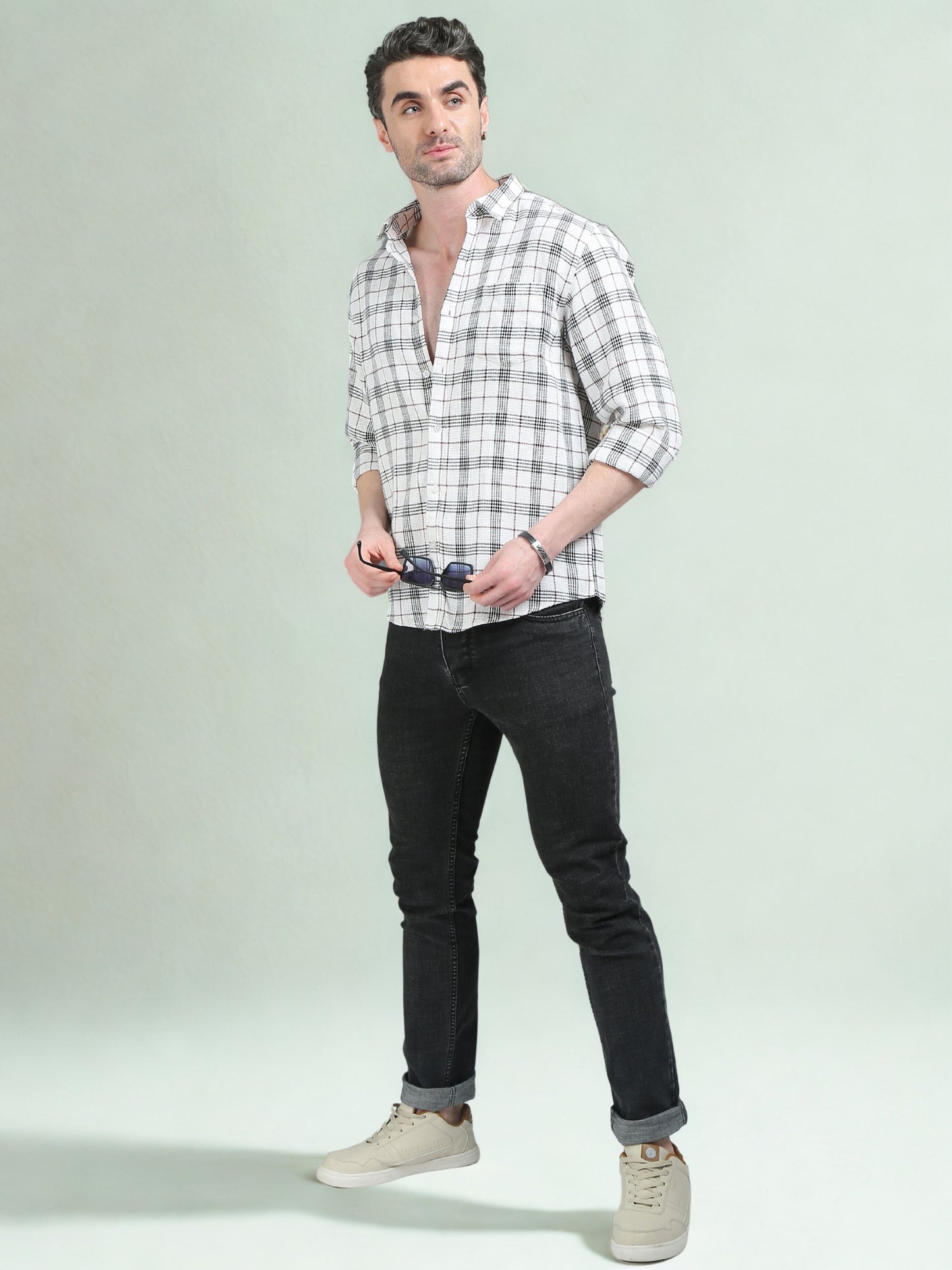 White with Black and Red Checks Shirt