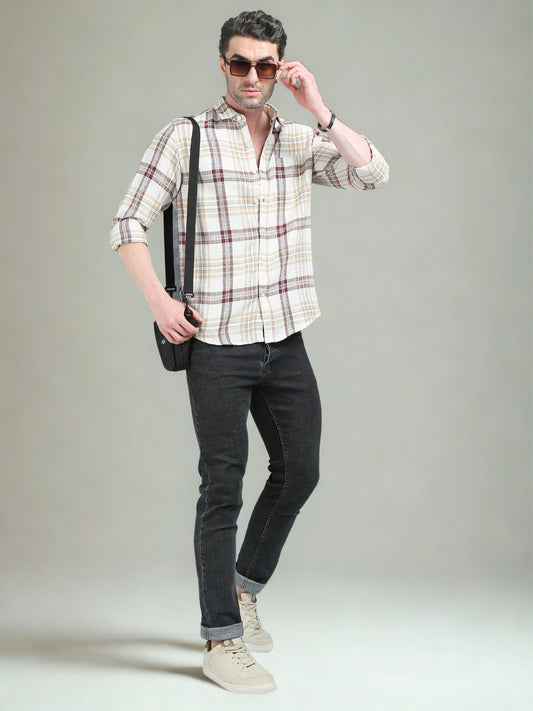 White and Brown  Checks Shirt