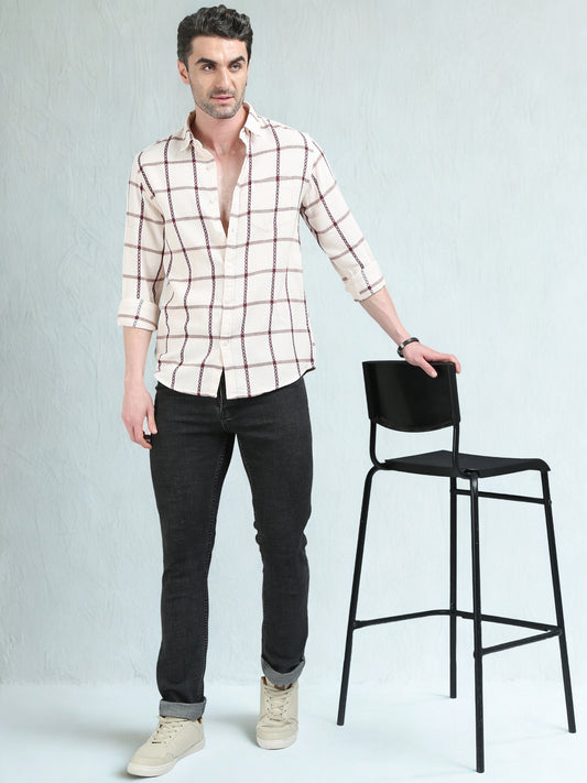 Cream with Red Checks Shirt